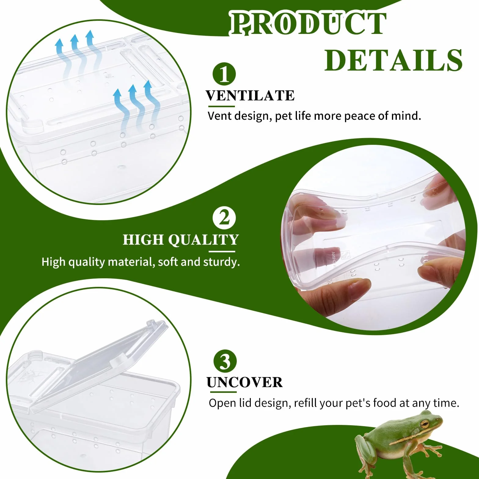 Boîte à nourriture pour reptiles transparente 11 x 7 x 5.5 cm en plastique terrarium
