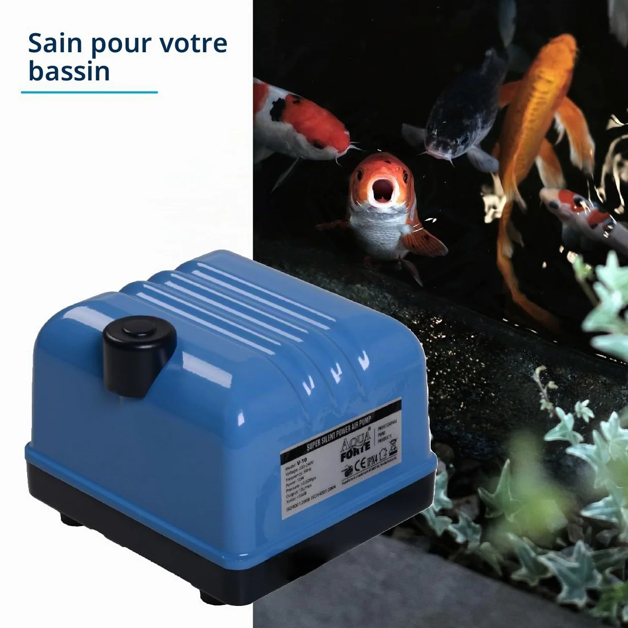 Pompe à Air Aquaforte Hi-Flow V-20, Aluminium, 15W, 3 L/min à 2m, 12 m³