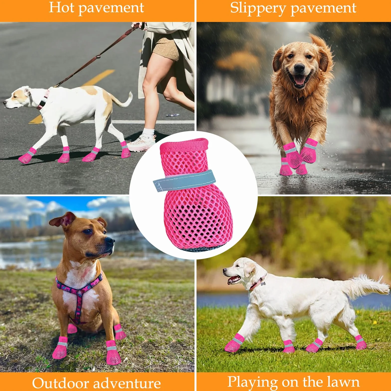 Bottes de Protection Chien Respirant Été, Chaussures pour Chiens 4 PCS, Rose