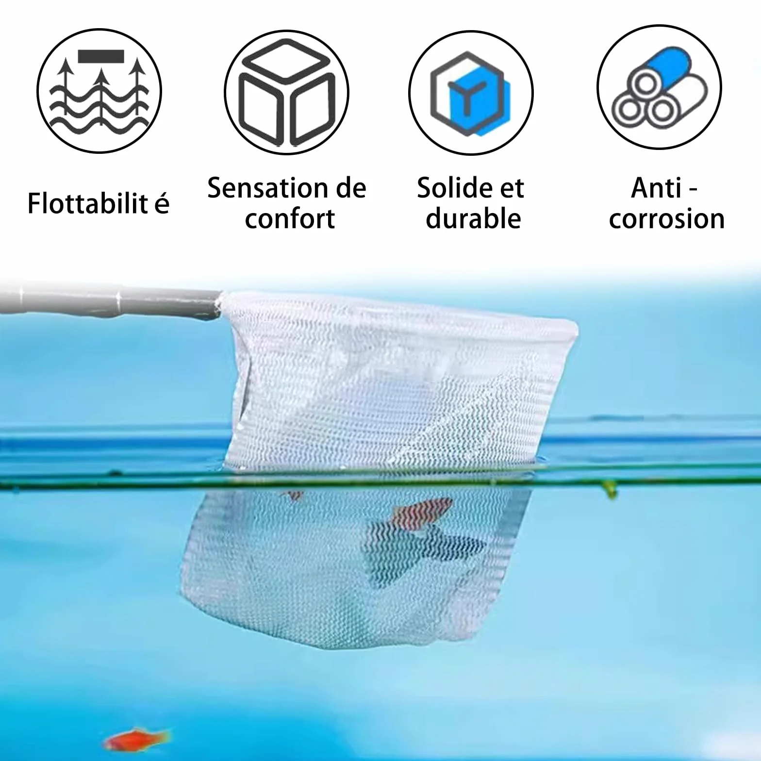 Épuisette Aquarium Télescopique Carrée Nylon Manche Acier Inoxydable Filet Fin Poissons Crevettes