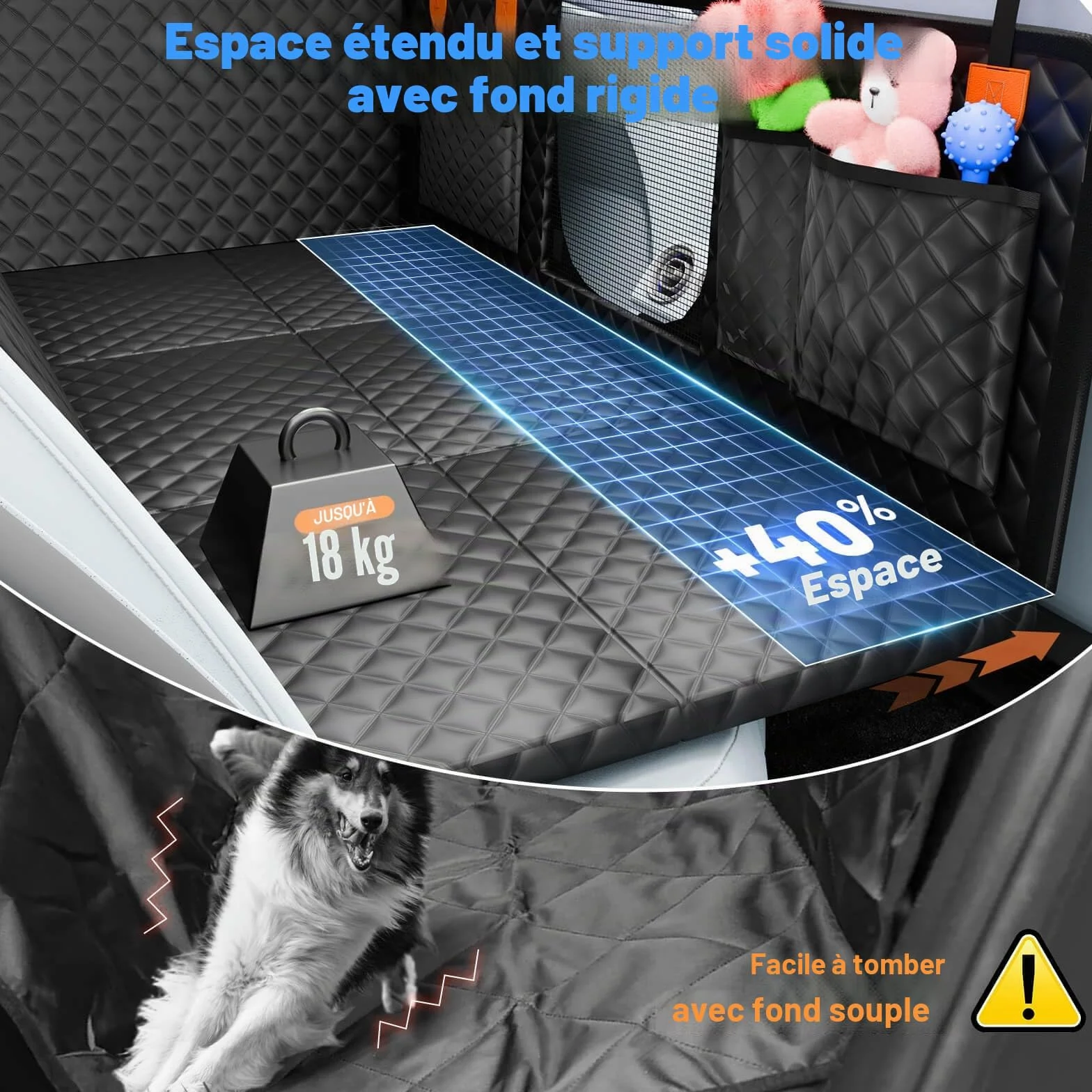 Protection Voiture Chien Imperméable Housse Protege Voiture Fond Rigide Extension pour Voitures et SUV 400lb