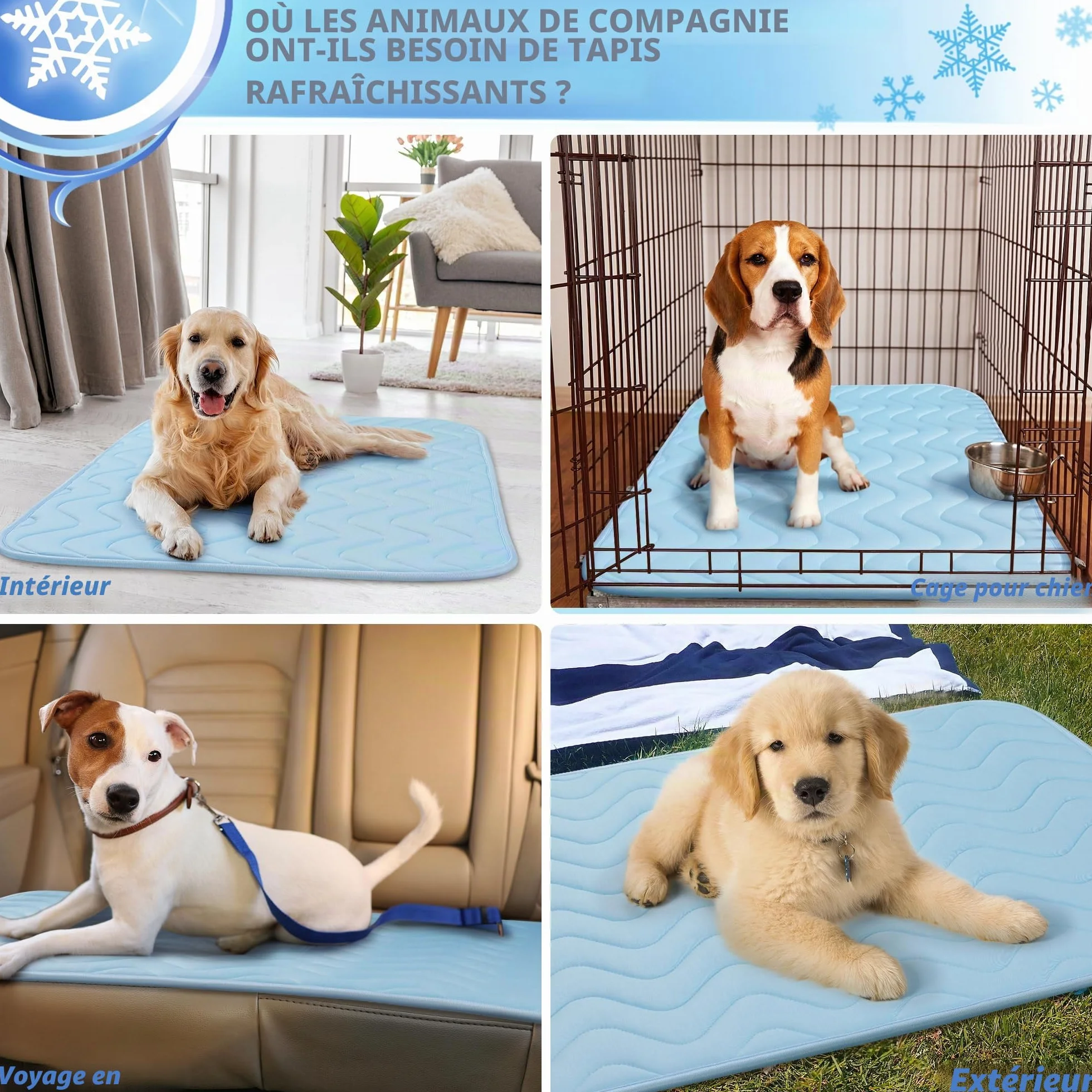 BaoDan Tapis Rafraichissant Chien Chat 75x50cm Soie Glacée Respirant Lavable Bleu