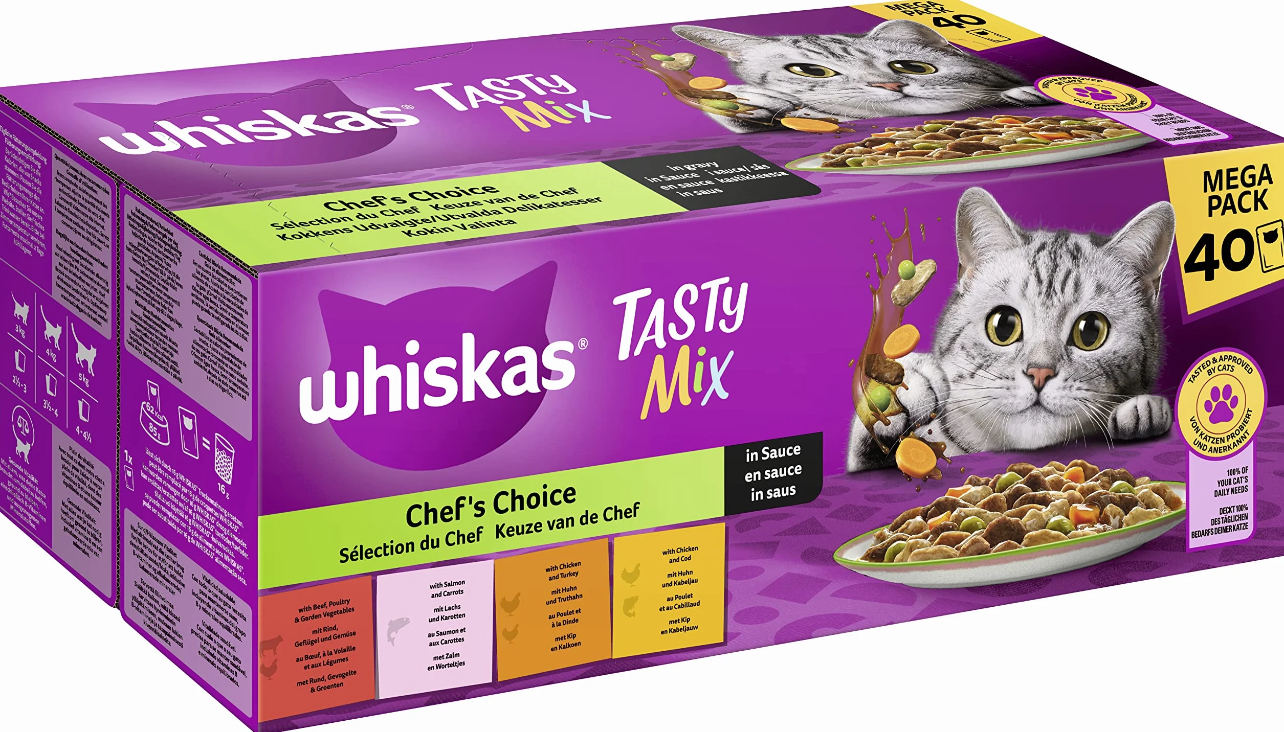 Whiskas Tasty Mix Chef's Choice Aliments en Sauce 85 g Nourriture Humide pour Chats Adultes 40 Sachets