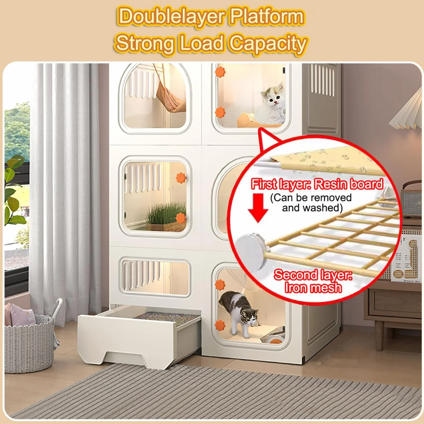 Cage pour Chat avec Portes Maisons d'intérieur Parc avec bac à litière Forte capacité Charge Facile Nettoyer Installer Paquet 2 Taille B-71x4