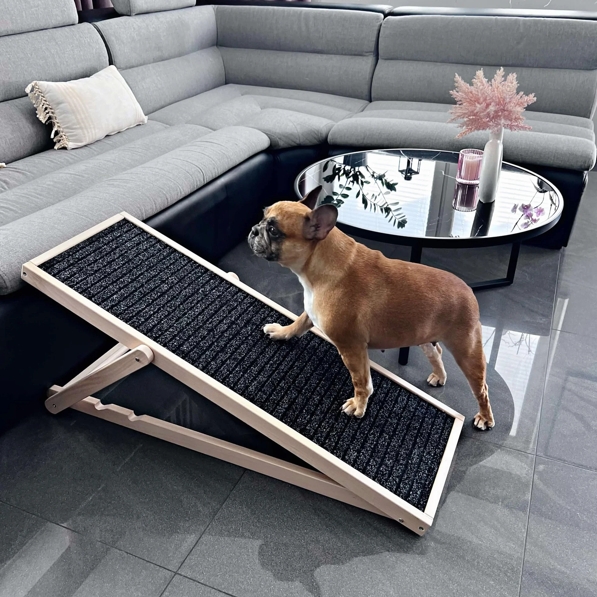 SPRINGOS Rampe pour chien réglable 42,5-59 cm pliable en bois avec insert antidérapant