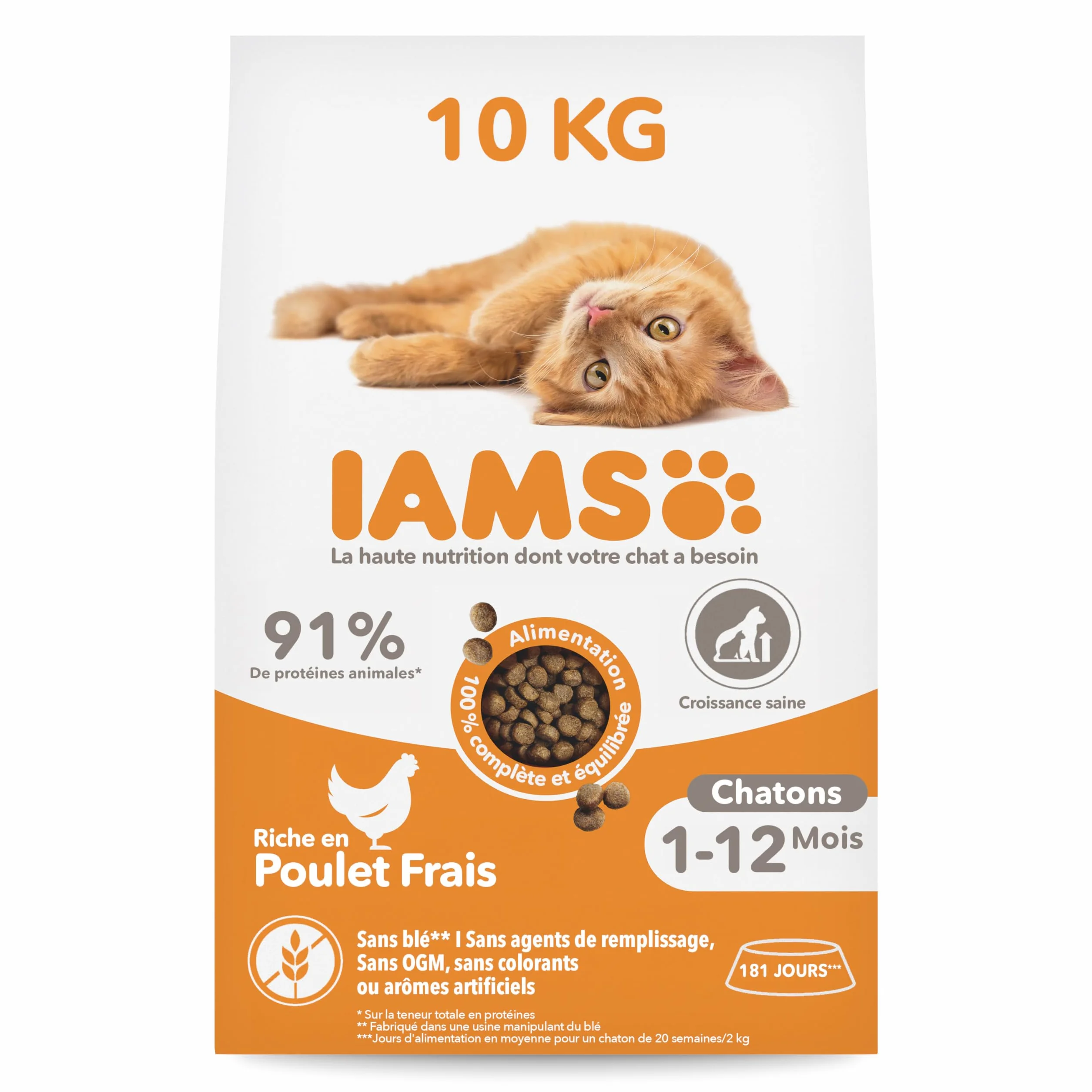 IAMS Vitality Croquettes Super Premium Chatons 10 kg Au Poulet Frais sans OGM