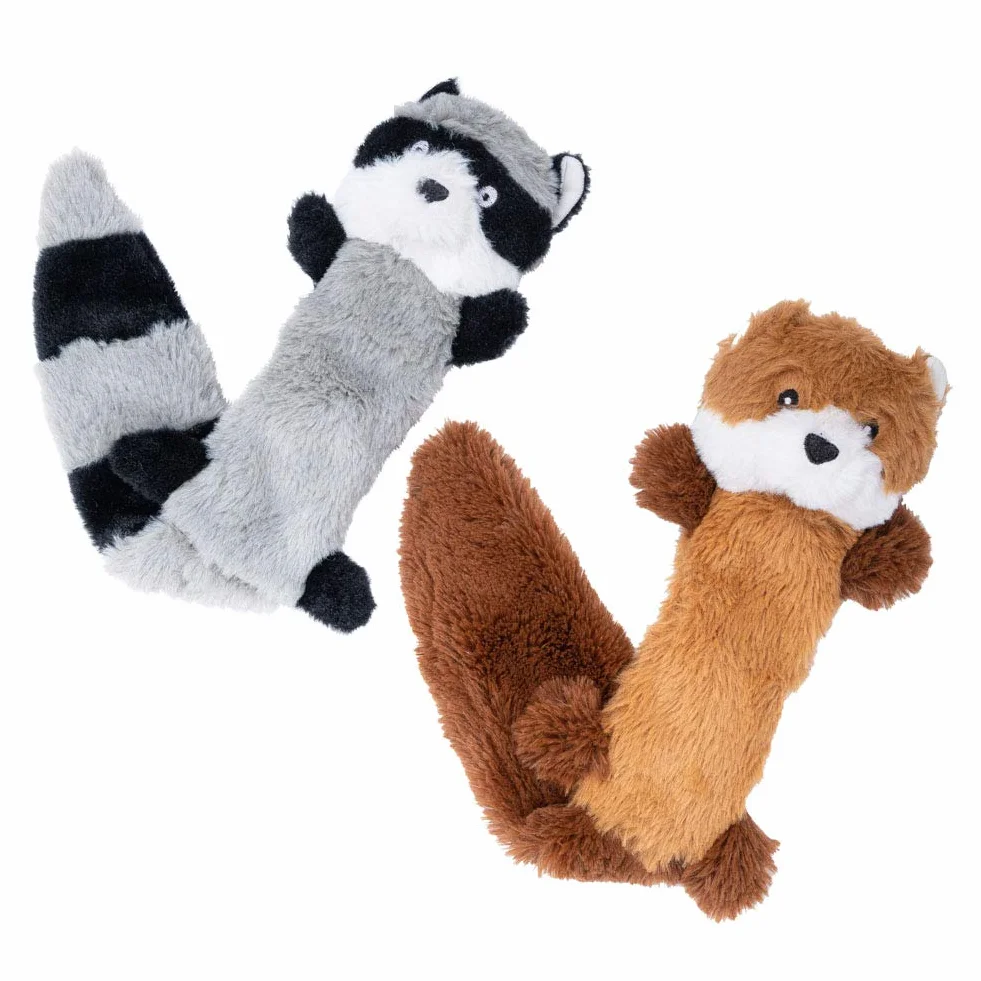 JOYELF Jouet en peluche pour chien qui couine, renard et raton laveur avec papier froissé