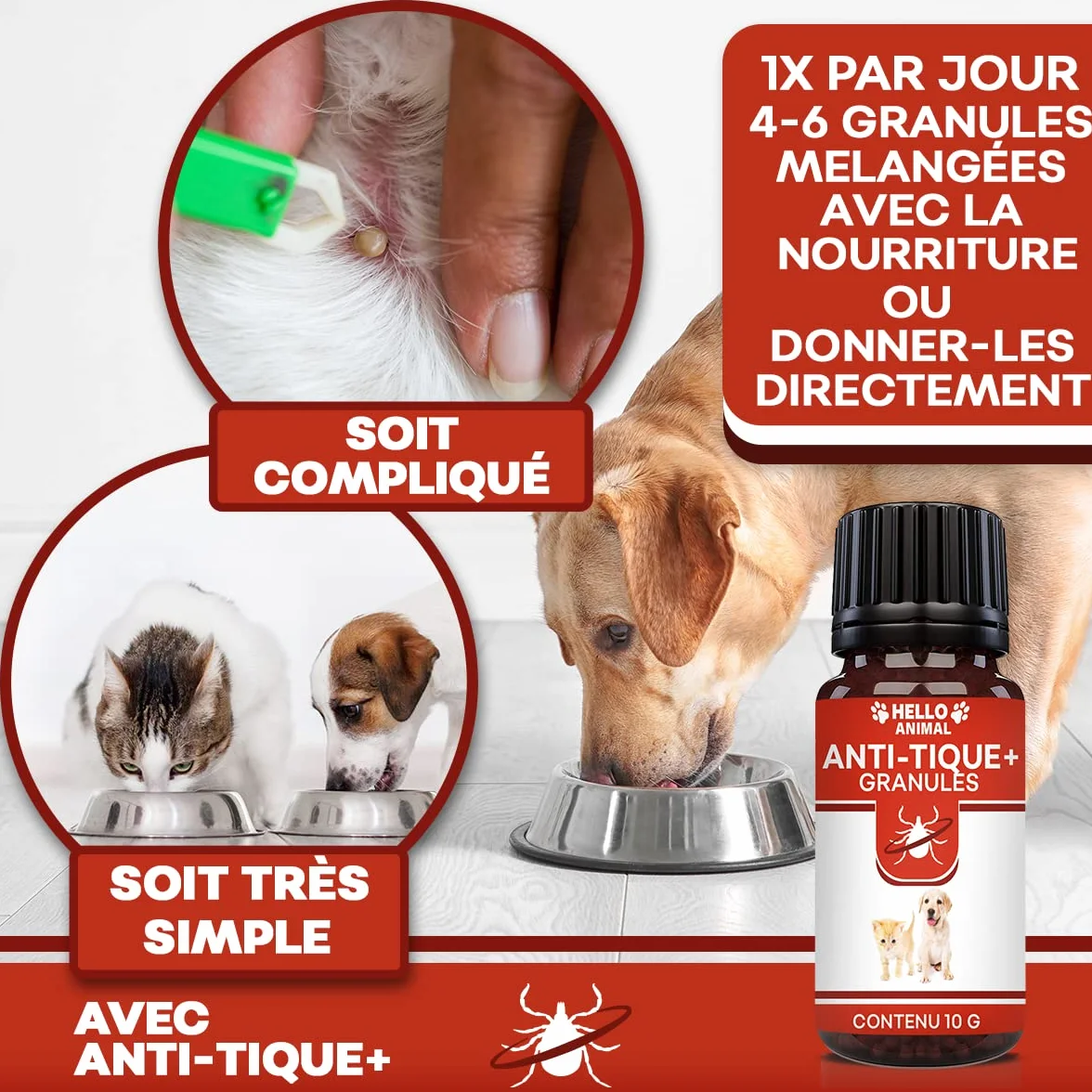 HelloAnimal Anti-Tique granules pour Chien et Chat Contre tiques 10g