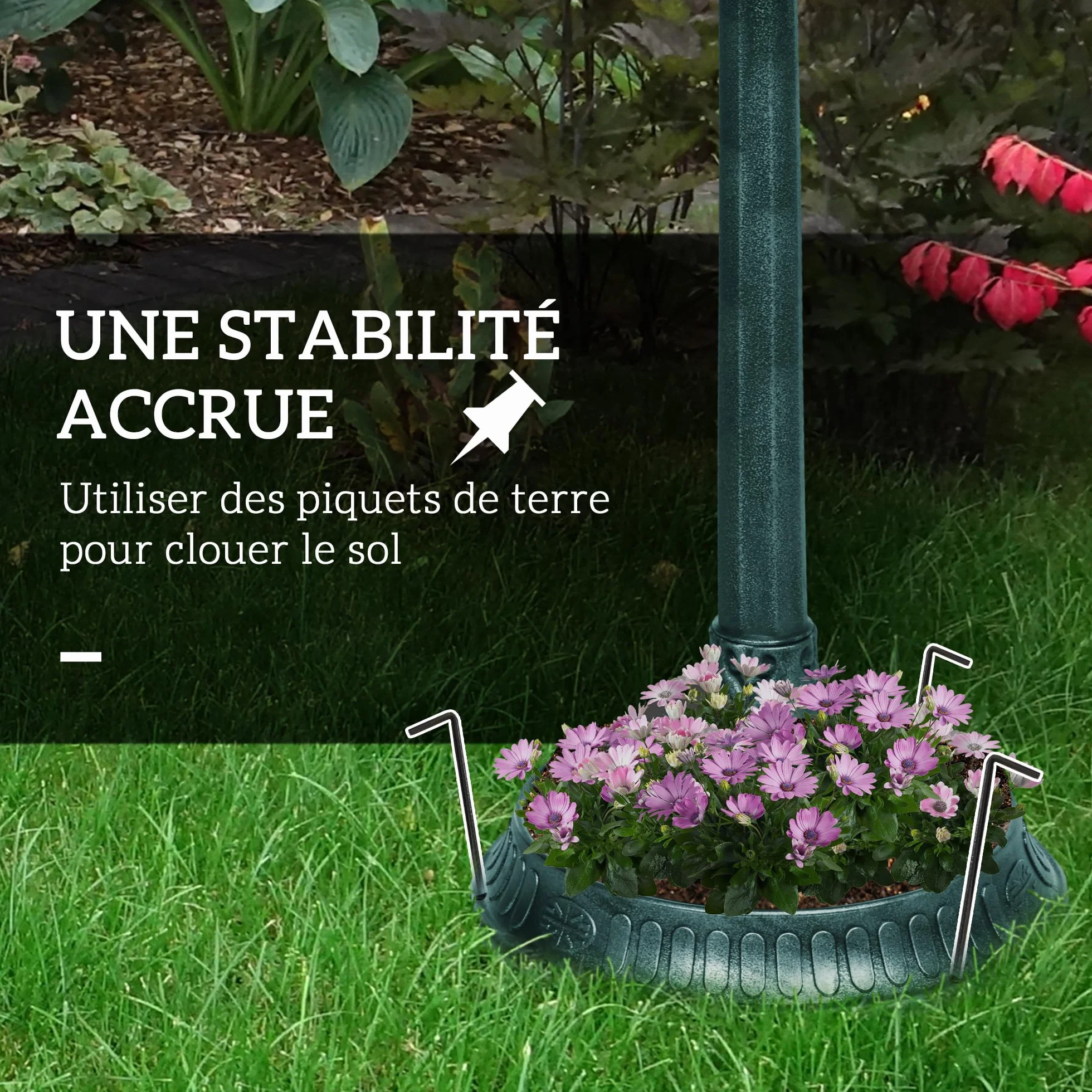 Outsunny Bain d'oiseaux Antique 81 cm avec Base de jardinière, Mangeoire, Bassin sur Pied, Style Vintage, Bronze Vert