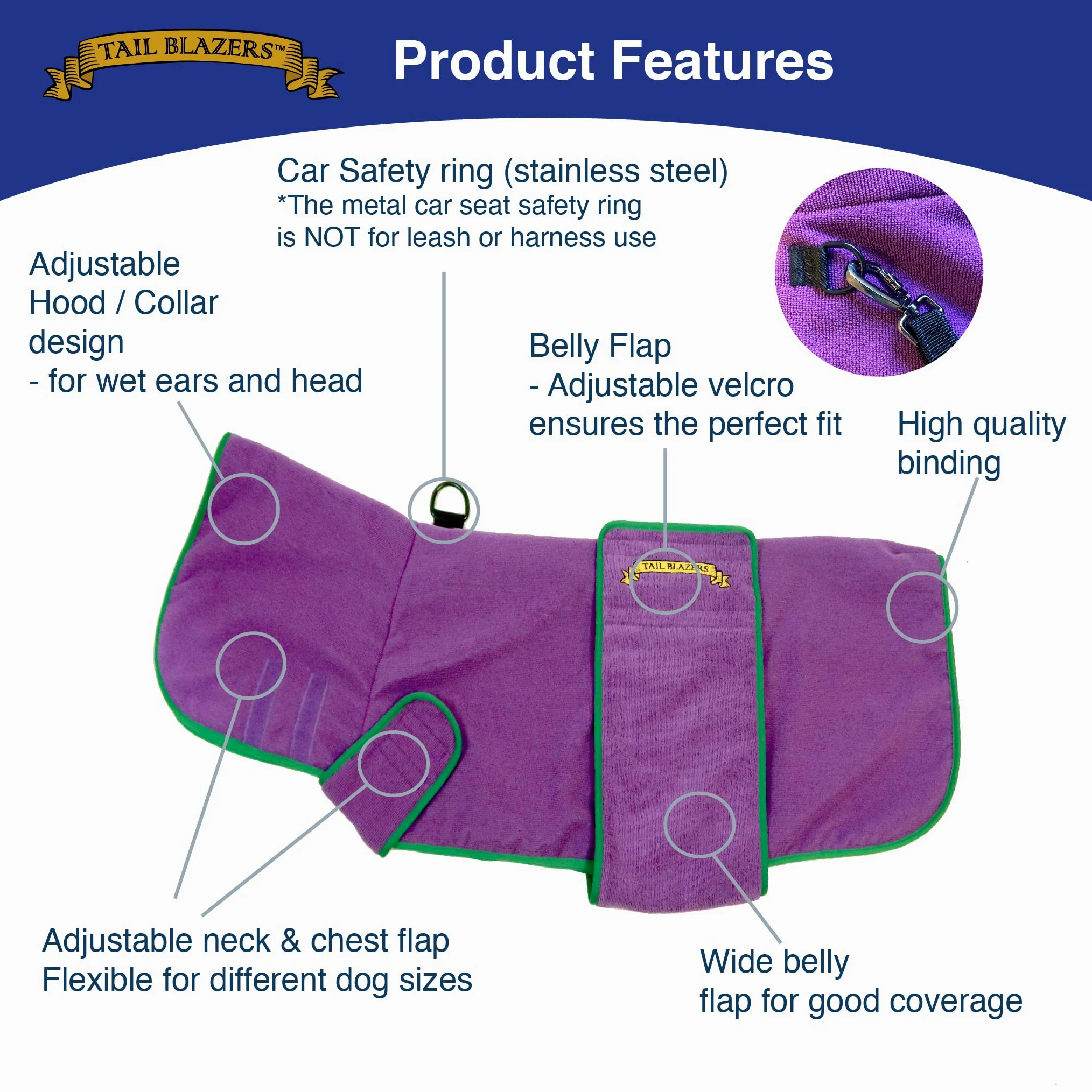 Manteau de séchage super absorbant pour chien, serviette double couche en microfibre, peignoir épais et doux pour chien, robe de chambre réglable pour le bain, la promenade et les voyages