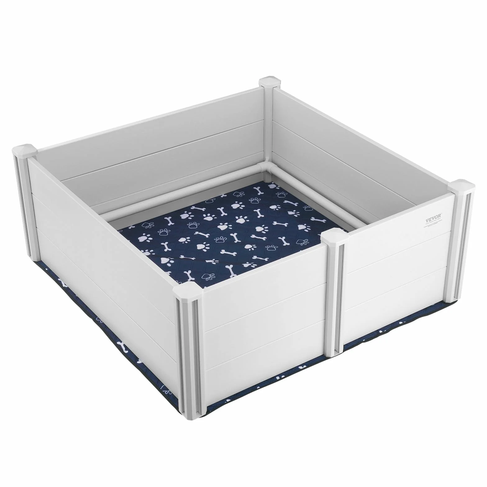 VEVOR Parc de Mise Bas pour Chien 122x122x46 cm Caisse de Mise Bas avec Rails Tapis de Pipi Lavable Blanc