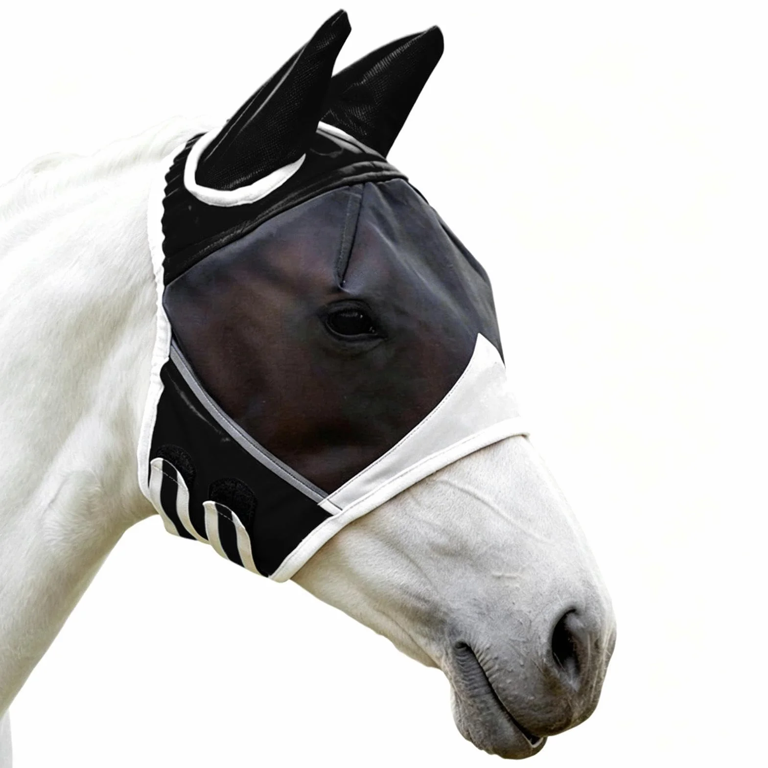 Masque Anti-Mouches pour Cheval - Filet Respirant Demi-Visage avec Oreilles,Sangle Élastique Demi-Masque en Mesh pour Cheval | pour Chevaux, bovins, élevage - Utilisation Toute