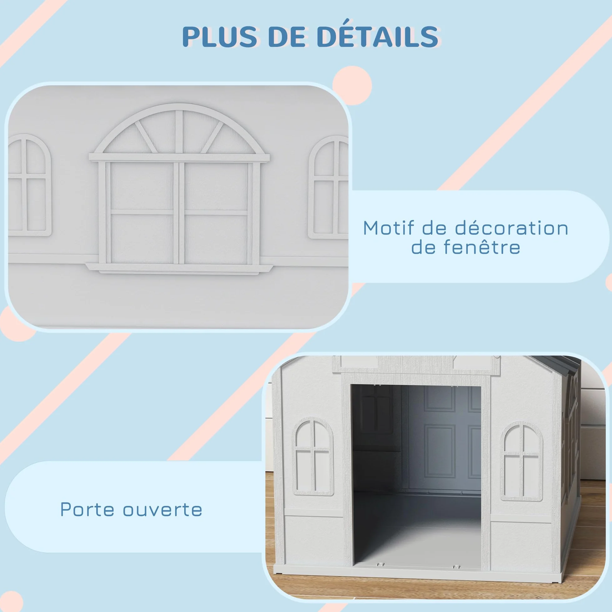 PawHut Niche d'extérieur en PP Blanc pour Chiens Petite et Moyenne Taille 65 x 75.7 x 63 cm