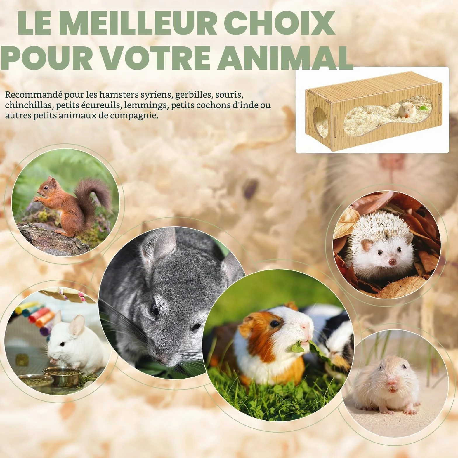 Niche en bois pour hamster - Accessoire pour activités de vie, jouets et décoration - Taille S