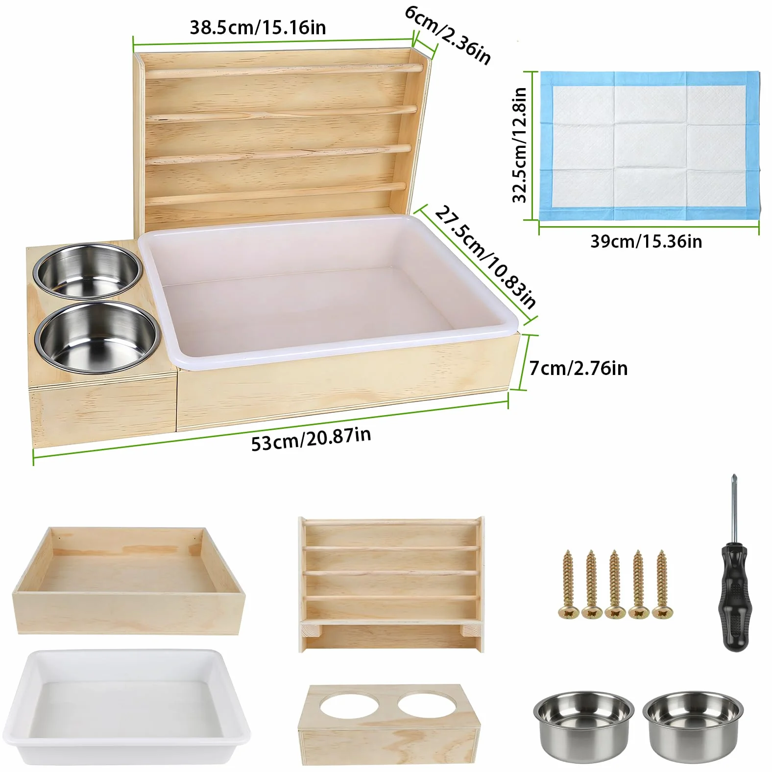 Mangeoire à foin 3 en 1 pour lapin - Station d'alimentation en bois avec bac à litière et bols - Distributeur pour cochon d'Inde, hamster, chinchilla