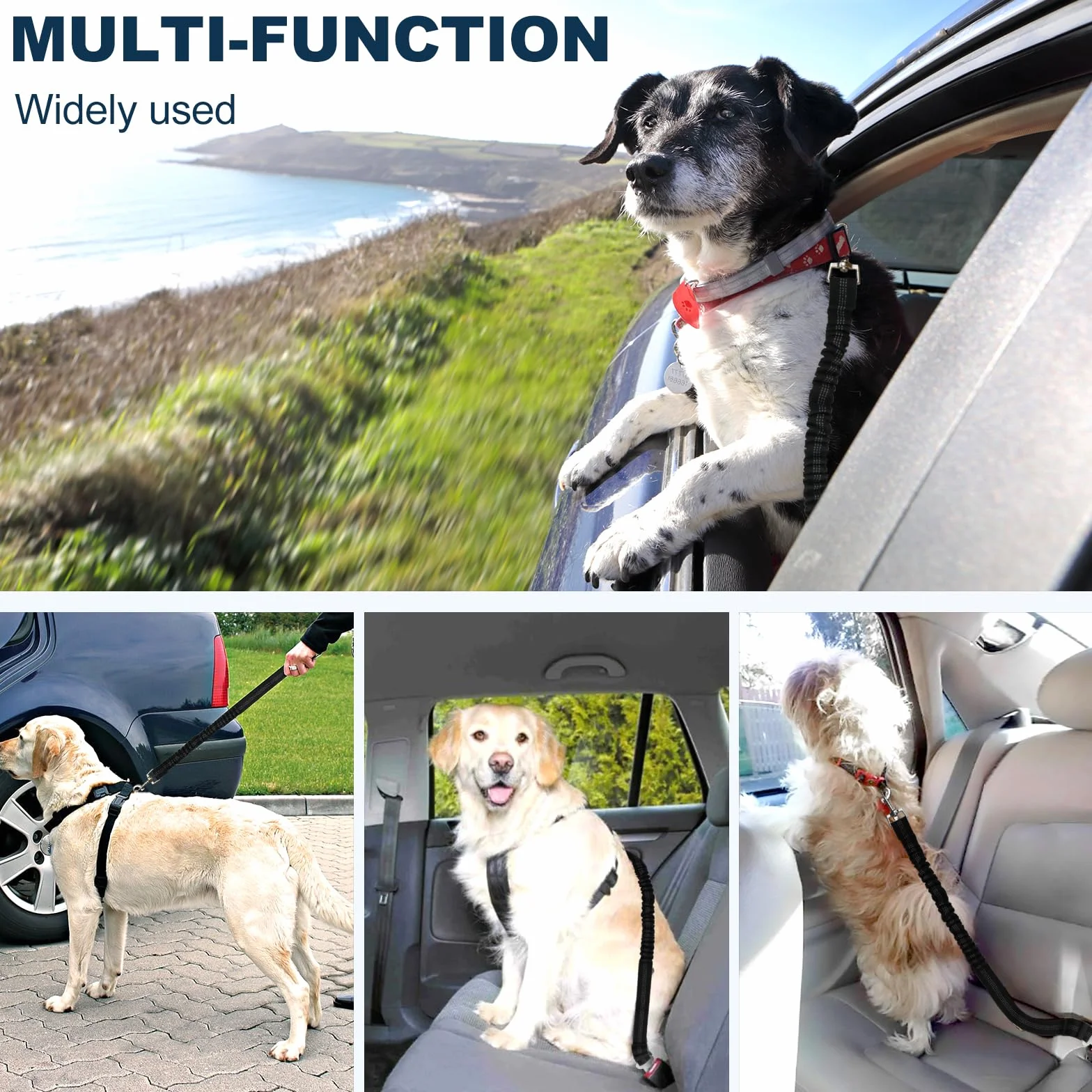 1pk Ceintures de sécurité de Voiture pour Chien, réglable 50-75cm Ceinture de Securite pour, des Chocs pour Tout Type de Voiture pour Tous Les Chiens et Chats(Noir)