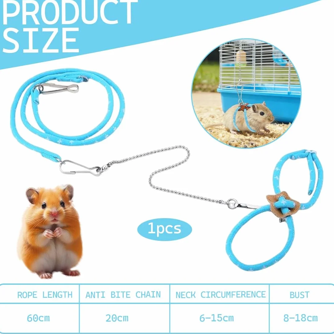 Laisses pour Petits Animaux, Harnais Réglable Bleu pour Souris Rat Hamster, Corde De Promenade Sécurisée Taille Standard, Accessoire Extérieur 1 Pièce
