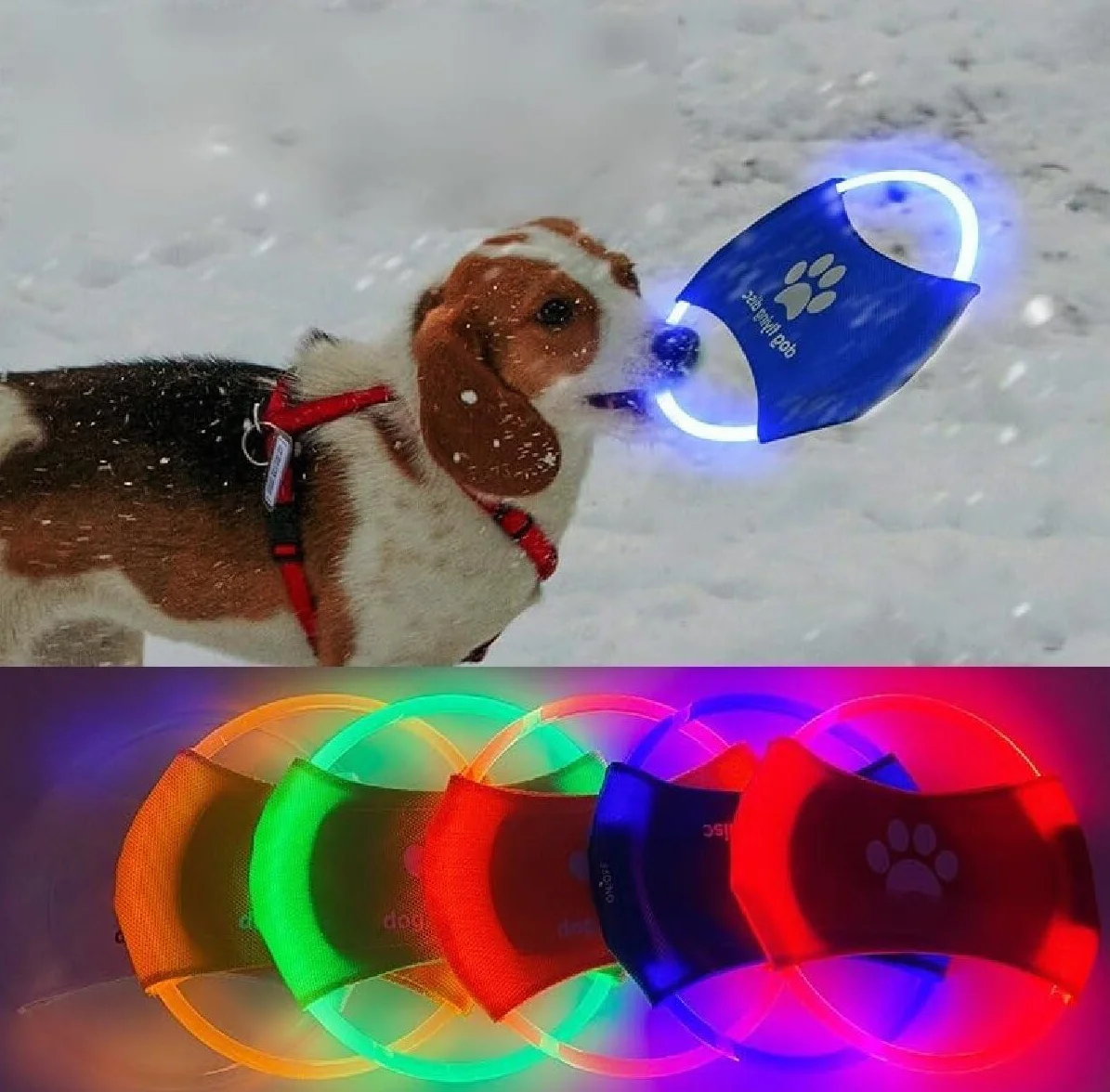 Lot de 2 frisbee lumineux LED pour chien, TPU non toxique, caoutchouc souple résistant aux morsures, rechargeable