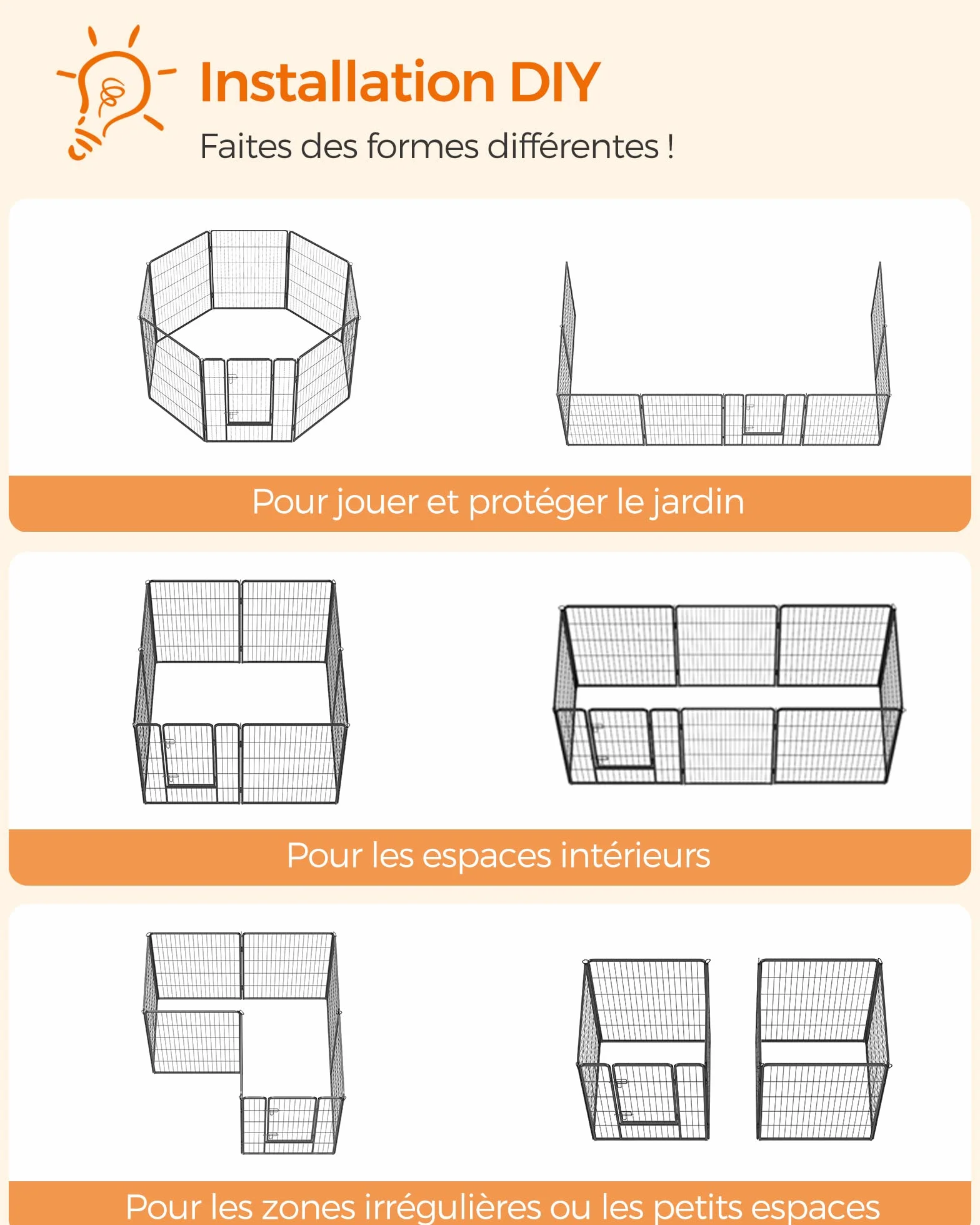 Feandrea Parc pour Chien 8 Panneaux Double Verrou en L 77x100 cm Noir PPK81H