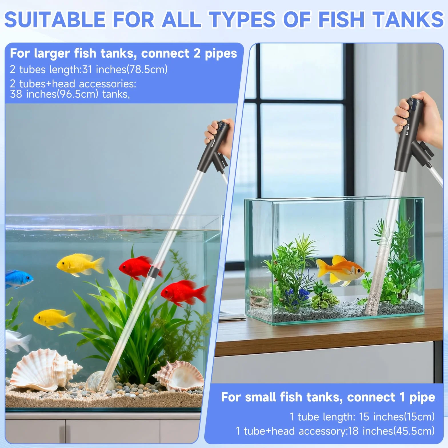 Aspirateur de Gravier réglable pour Aquarium, Siphon, Changeur d'Eau Manuel, Kit de Nettoyage