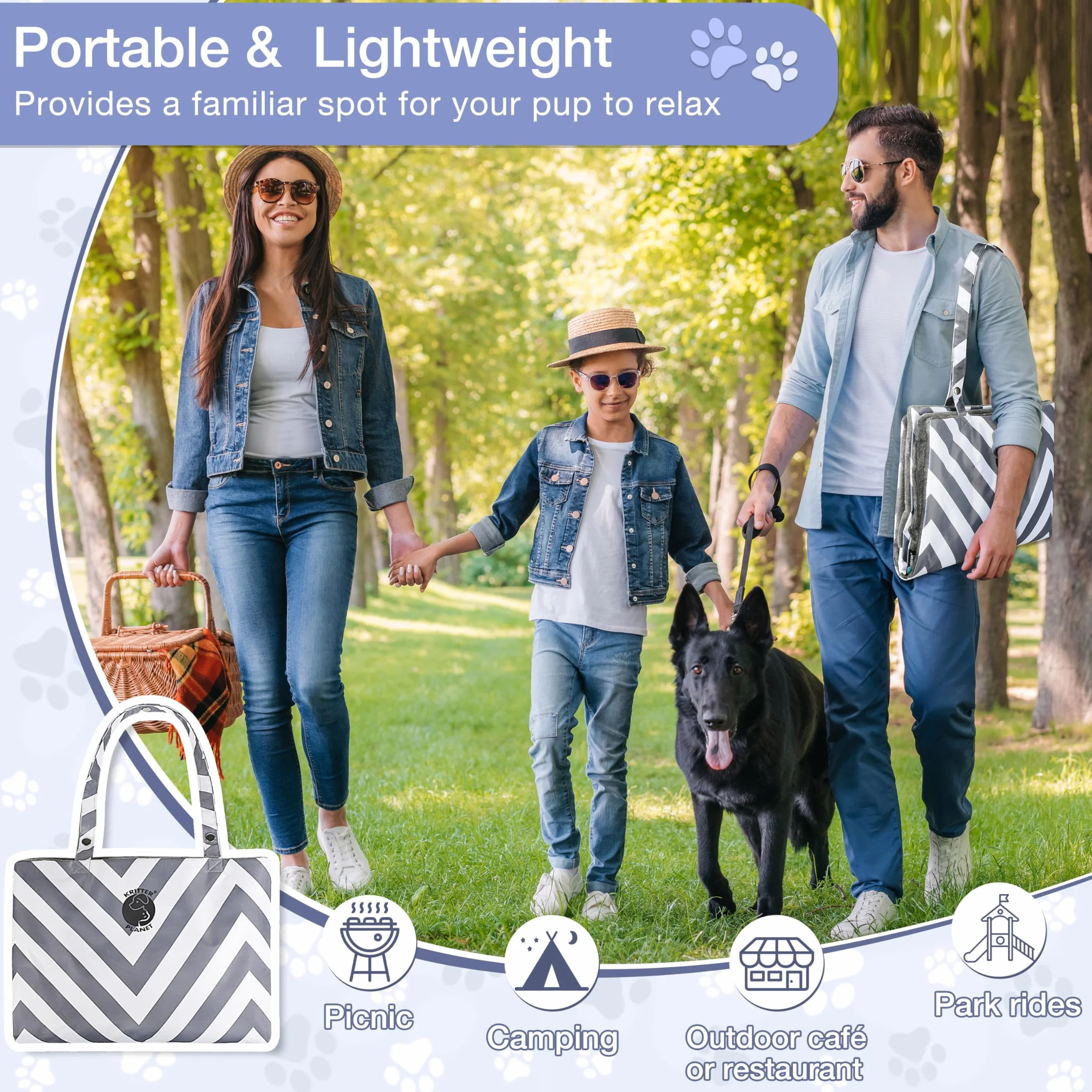 Pawsse Couverture imperméable pour chien 80 x 60 cm Tapis d'extérieur lavable Pliable Voyage