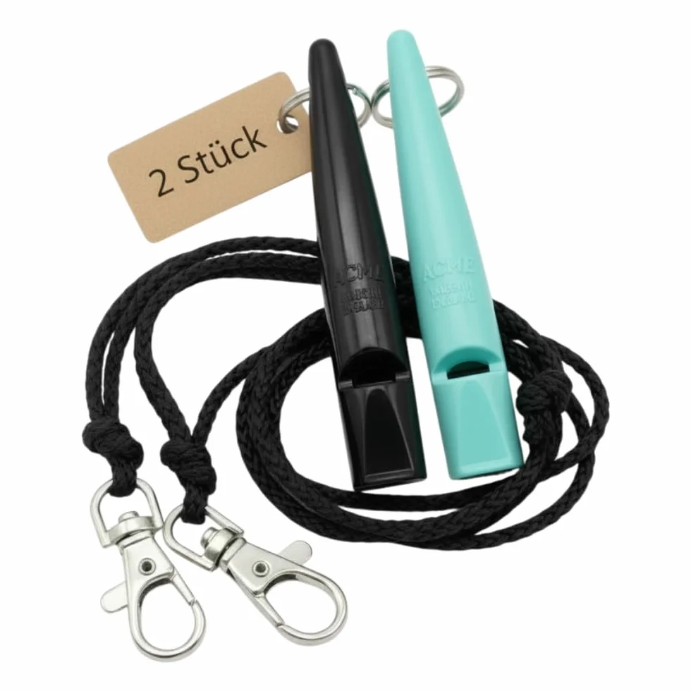 ACME Sifflet pour chien n° 211,5 avec bande – Lot de 2 – Puissant et longue portée (noir + turquoise)