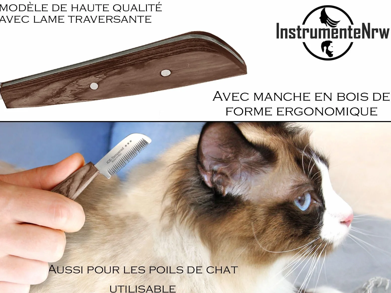 Couteau de toilettage pour chiens et chats en acier inoxydable avec denture fine pour le soin du pelage des animaux 14,5 cm