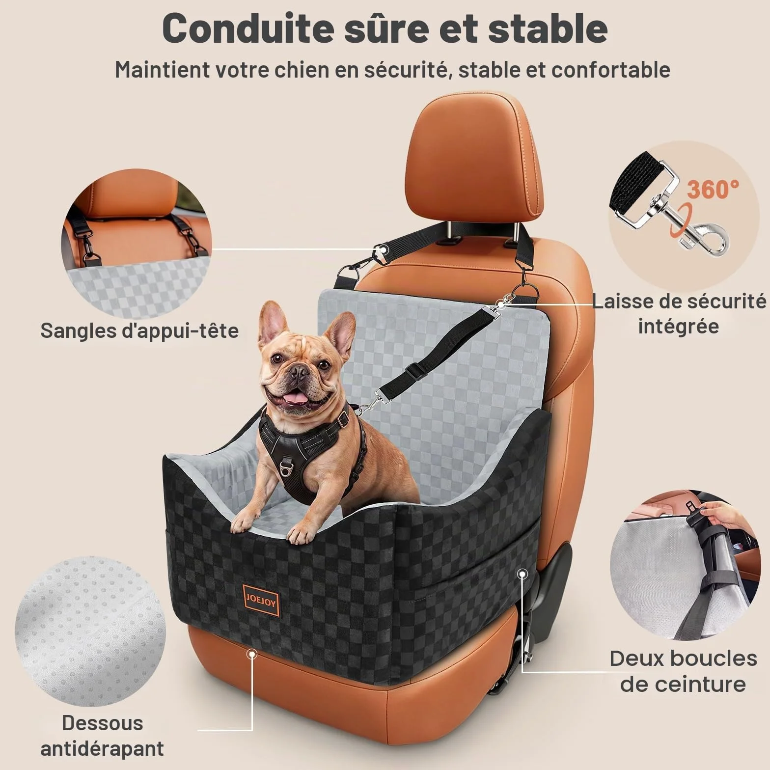 Siège Auto Chien Extra Stable pour Petite à Moyenne Taille, Mousse à Mémoire de Forme, Housse Lavable, Coussin Double Face