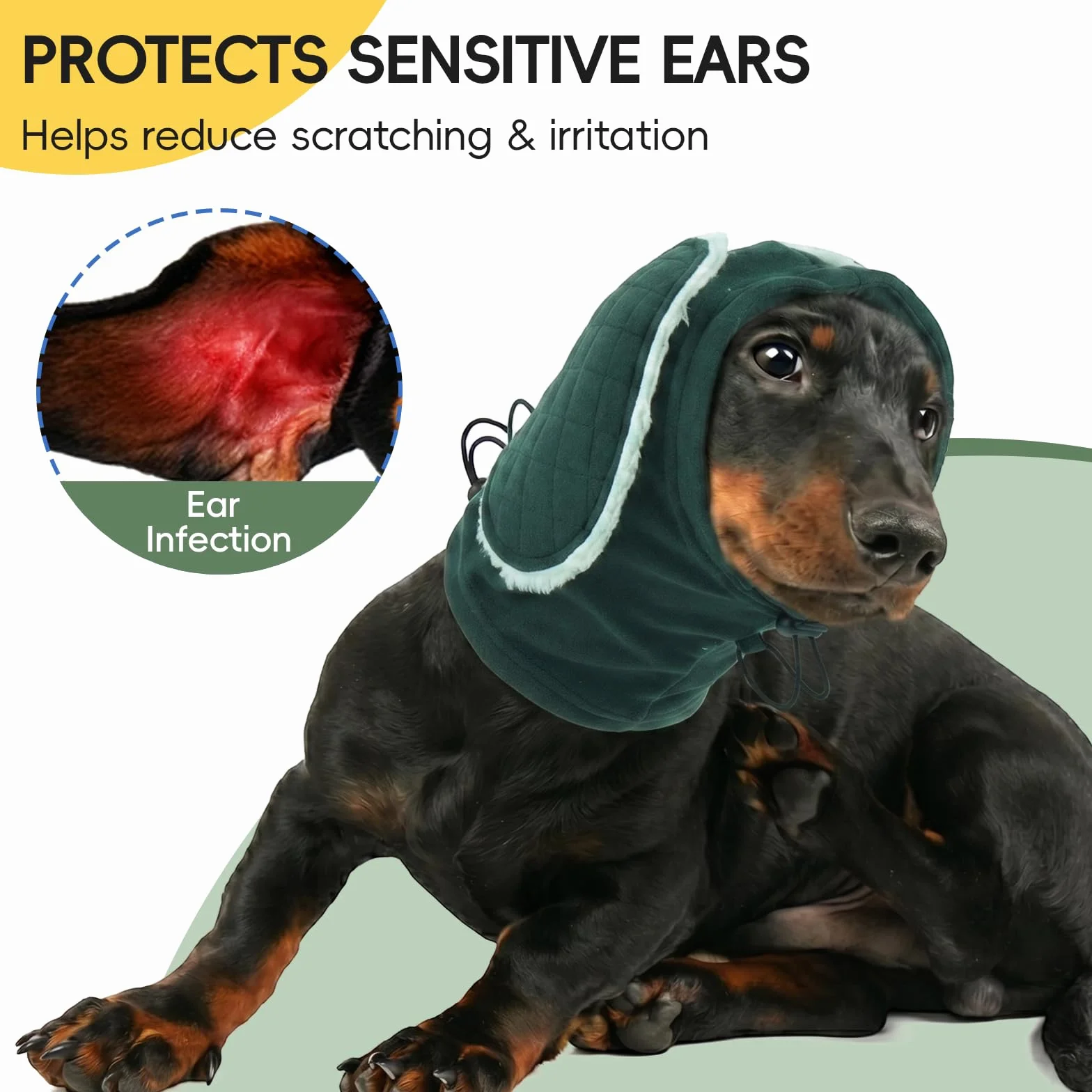 Protection Oreilles Chien Rembourrage Réglable Anti-Grattage Atténuation Bruit Vert XL