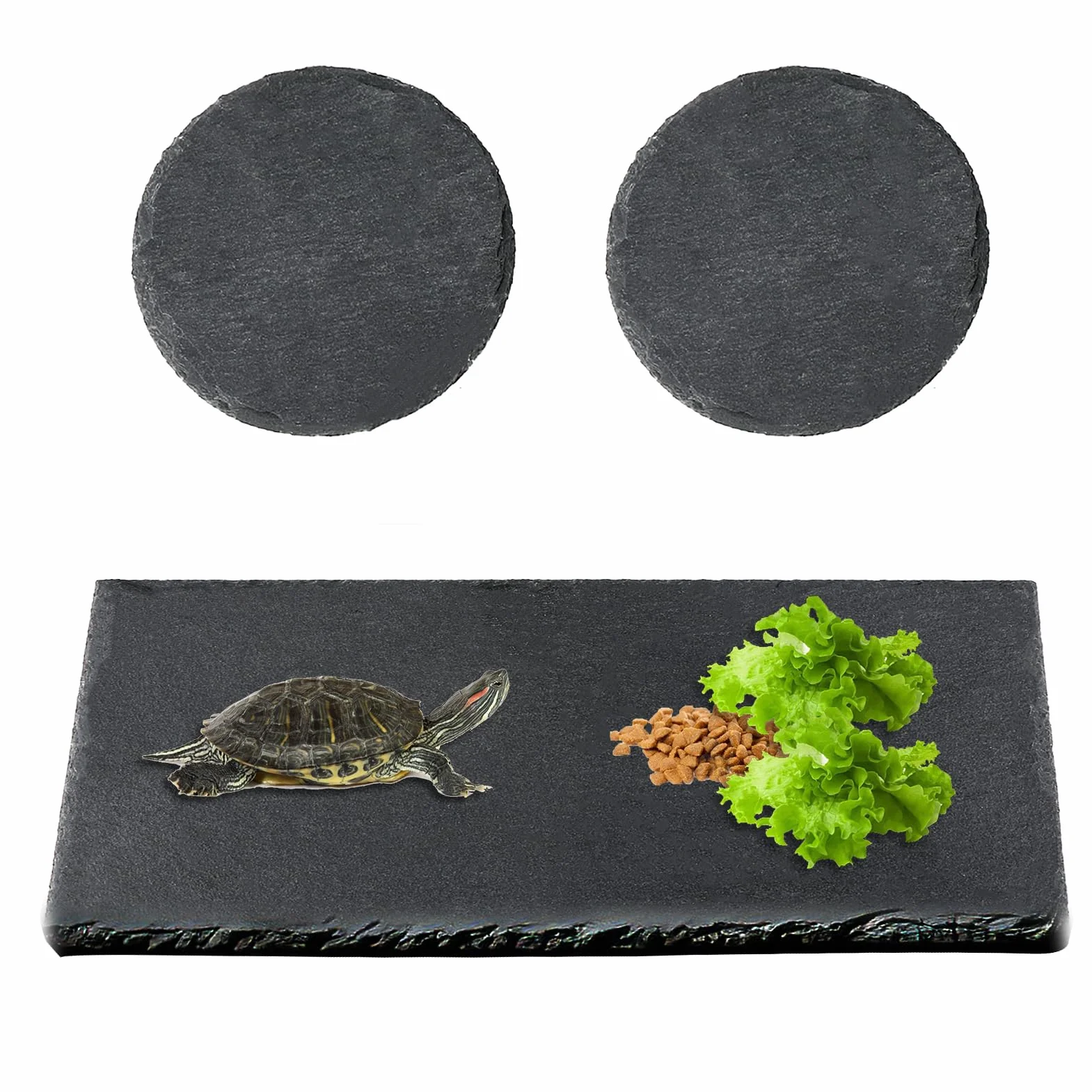 Lot de 3 plates-formes en ardoise pour reptiles et tortues - Plateforme de bain pour tortue - Accessoires de décoration (noir)