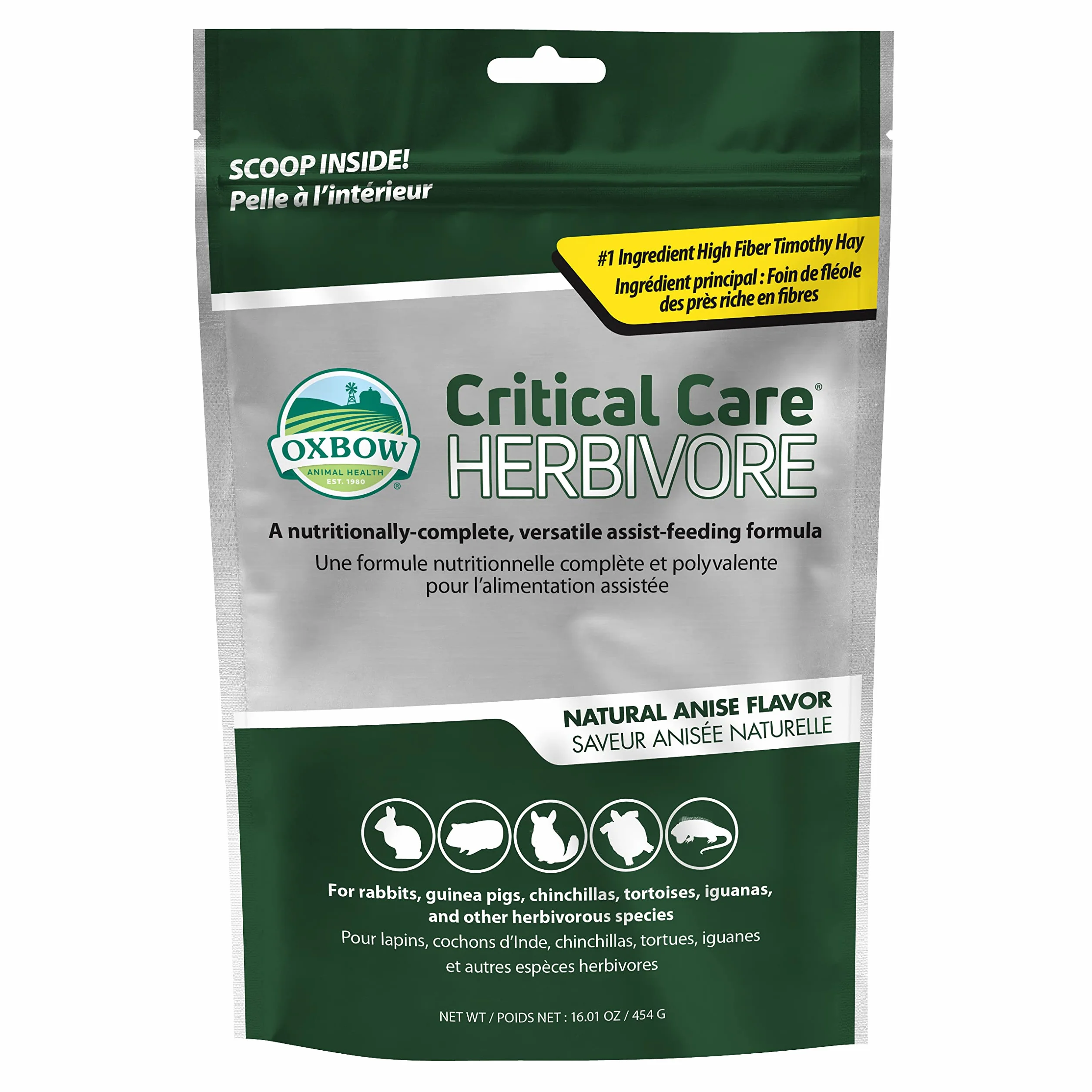 Oxbow Animal Health Critical Care, Herbivore, saveur anis, Sac de 454 g