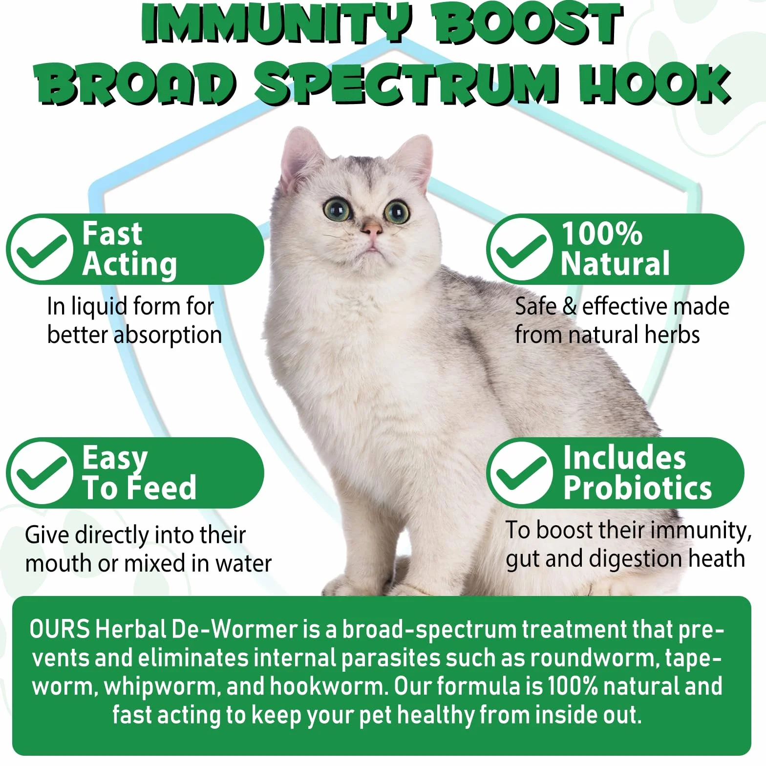 HEXIN Vermifuge pour chat 60 ml, vermifuge à base de plantes avec probiotiques – Anti-parasites large bande