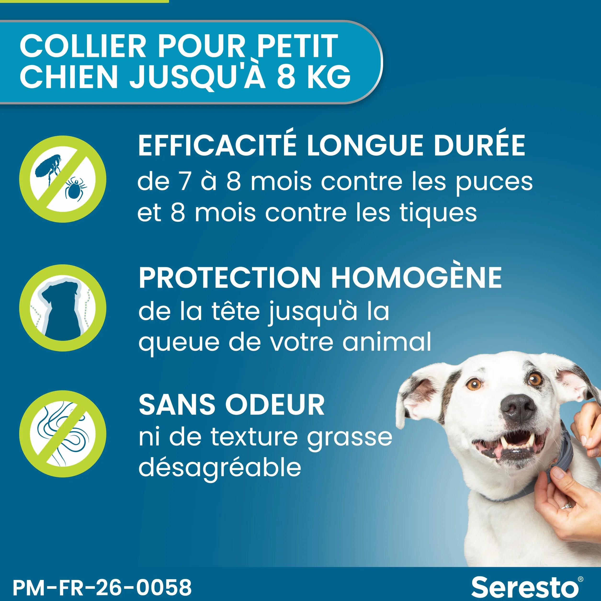 Seresto Collier Petits Chiens 2 Colliers anti puces anti tiques longue durée 7-8 mois Gris