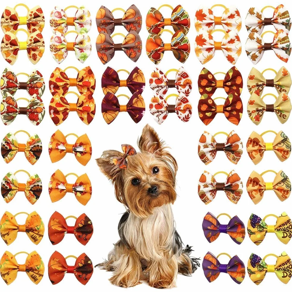 Nœuds à cheveux pour chien Yorkshire Lot de 20/10 paires élastiques en caoutchouc Accessoires toilettage orange