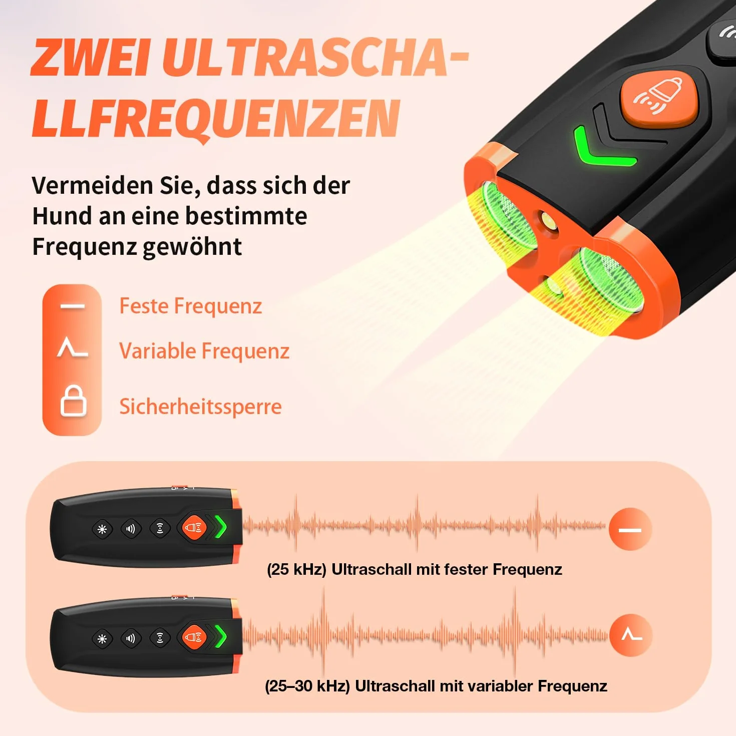 Appareil anti-aboiement à ultrasons rechargeable 4 fréquences réglables LED pour chiens