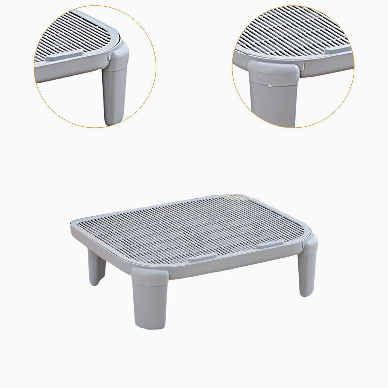 Rampe Litière Chat Double Couche Trappeur de Litière Tapis pour Boîte Litière Matériau PP Fonction Pied Adapté Aux Chats Âgés Nettoyage Intérieur, Gris