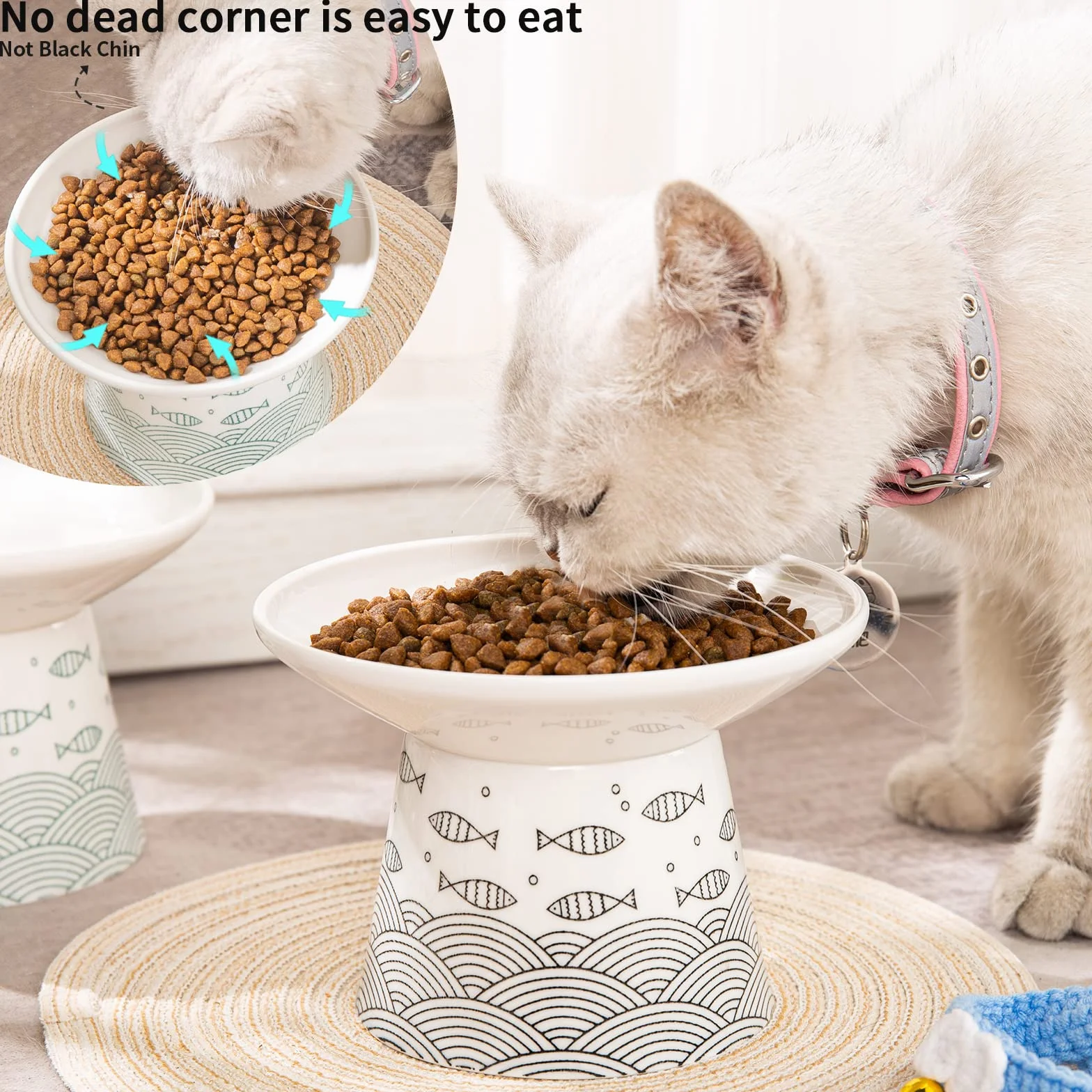 Lot de 2 gamelles surélevées en céramique extra larges de 16,7 cm pour chat âgés, grands chats et petits chiens, design surélevé pour animaux de compagnie facile à manger, protège la colonne