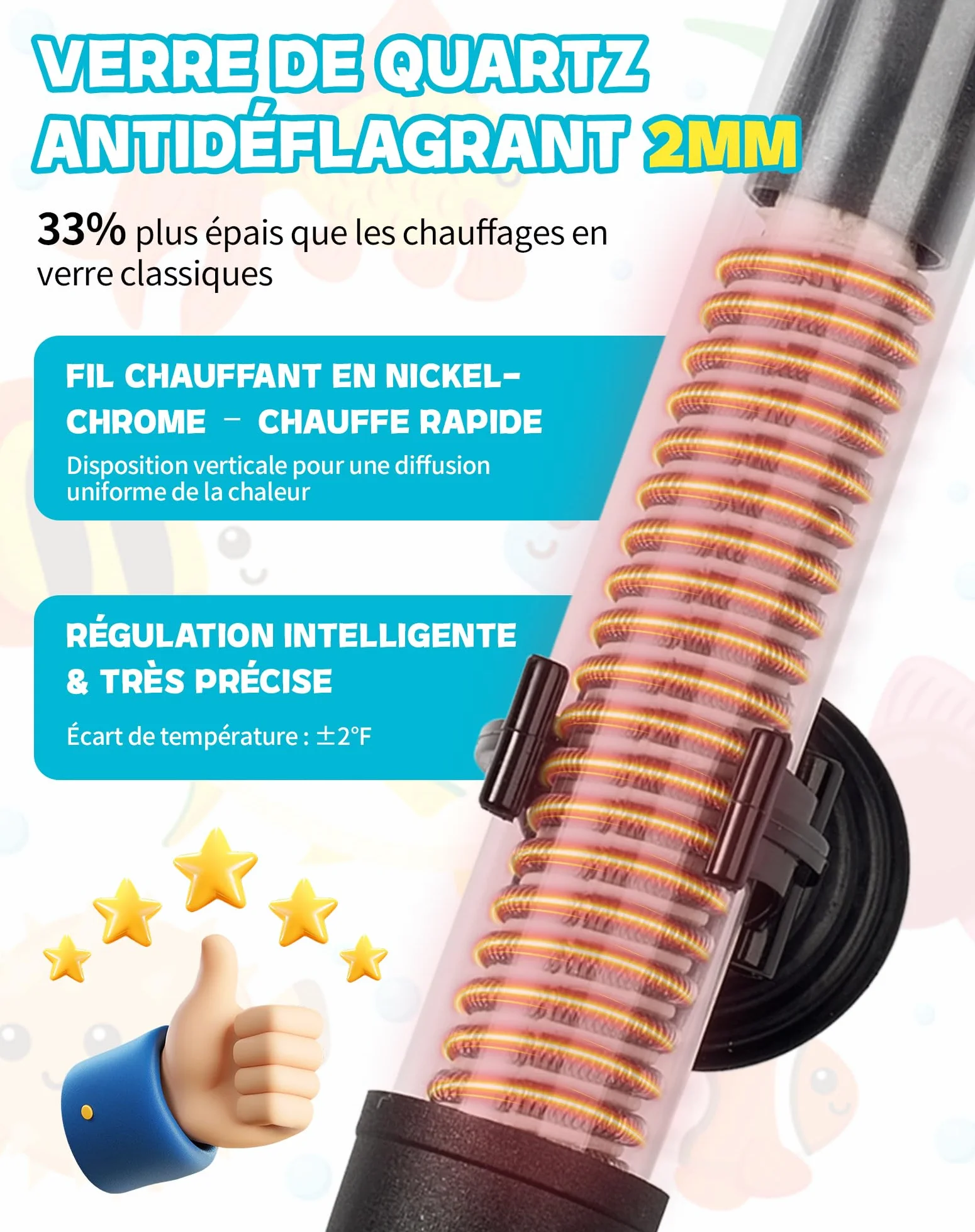Chauffage Aquarium 25W pour 10L 20L 30L Chauffage pour Aquarium avec réglage 20–34°C