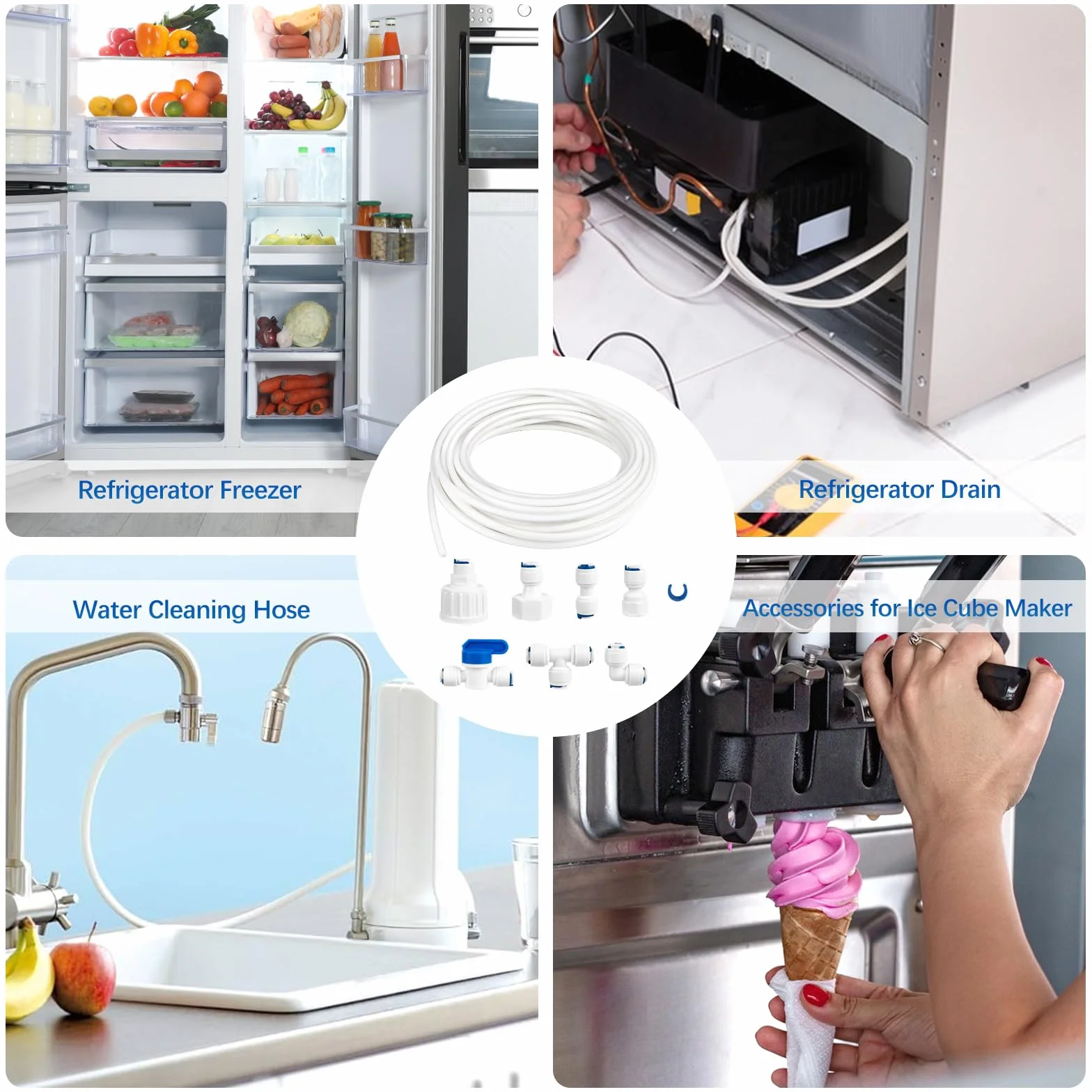 Kit de Raccordement D'eau pour Réfrigérateur de 15m, Tuyau D'alimentation en Eau Tube de Filtre Pièces et Accessoires, Matériau POM Tuyau Frigo Alimentation en eau pour Réfrigérateurs,Aquarium（1/4"）