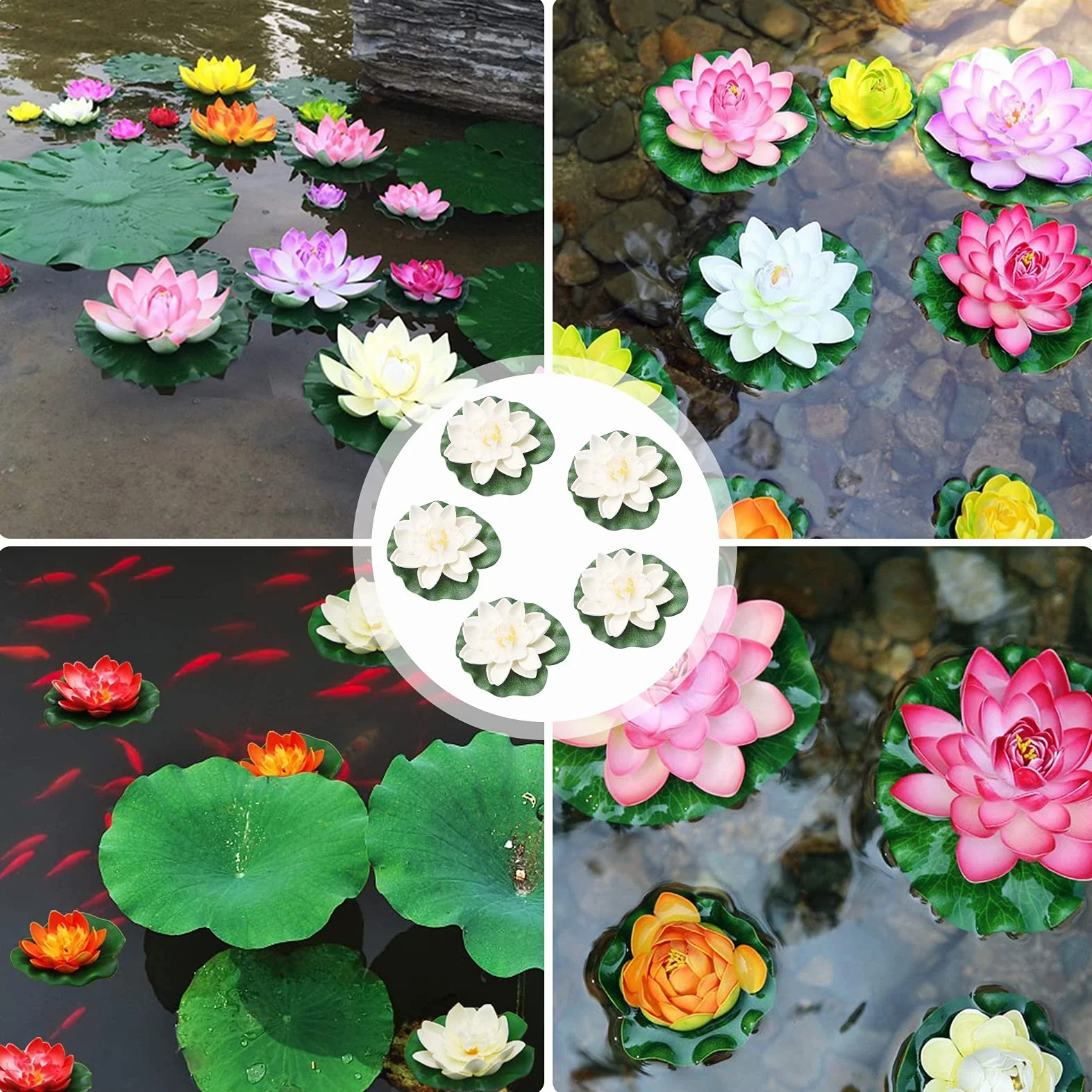 Nénuphars flottants artificiels mousse pour aquarium décorations flottantes (Blanc)