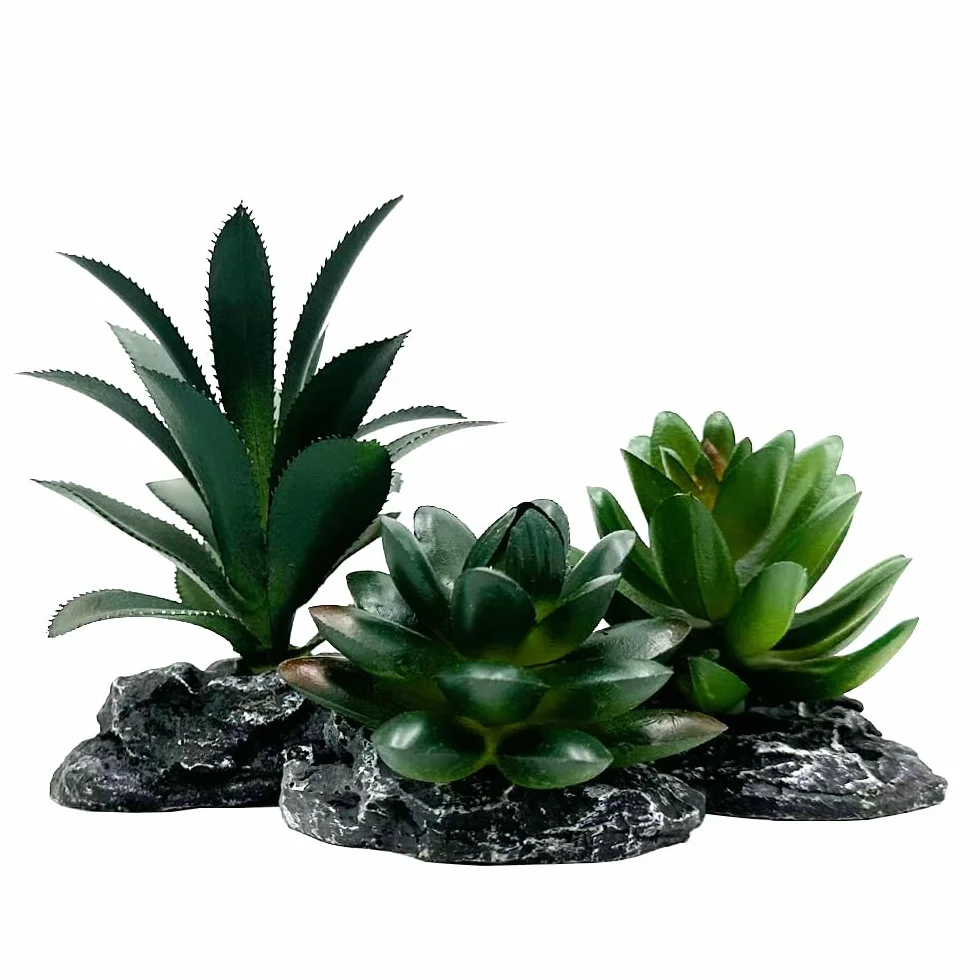 Plantes artificielles pour reptiles, terrarium, décoration de terrarium, désert, forêts tropicales, lézard, dragon barbu, caméléon, gecko, serpent, habitat amphibien, cachette, tortue (vert foncé, lot