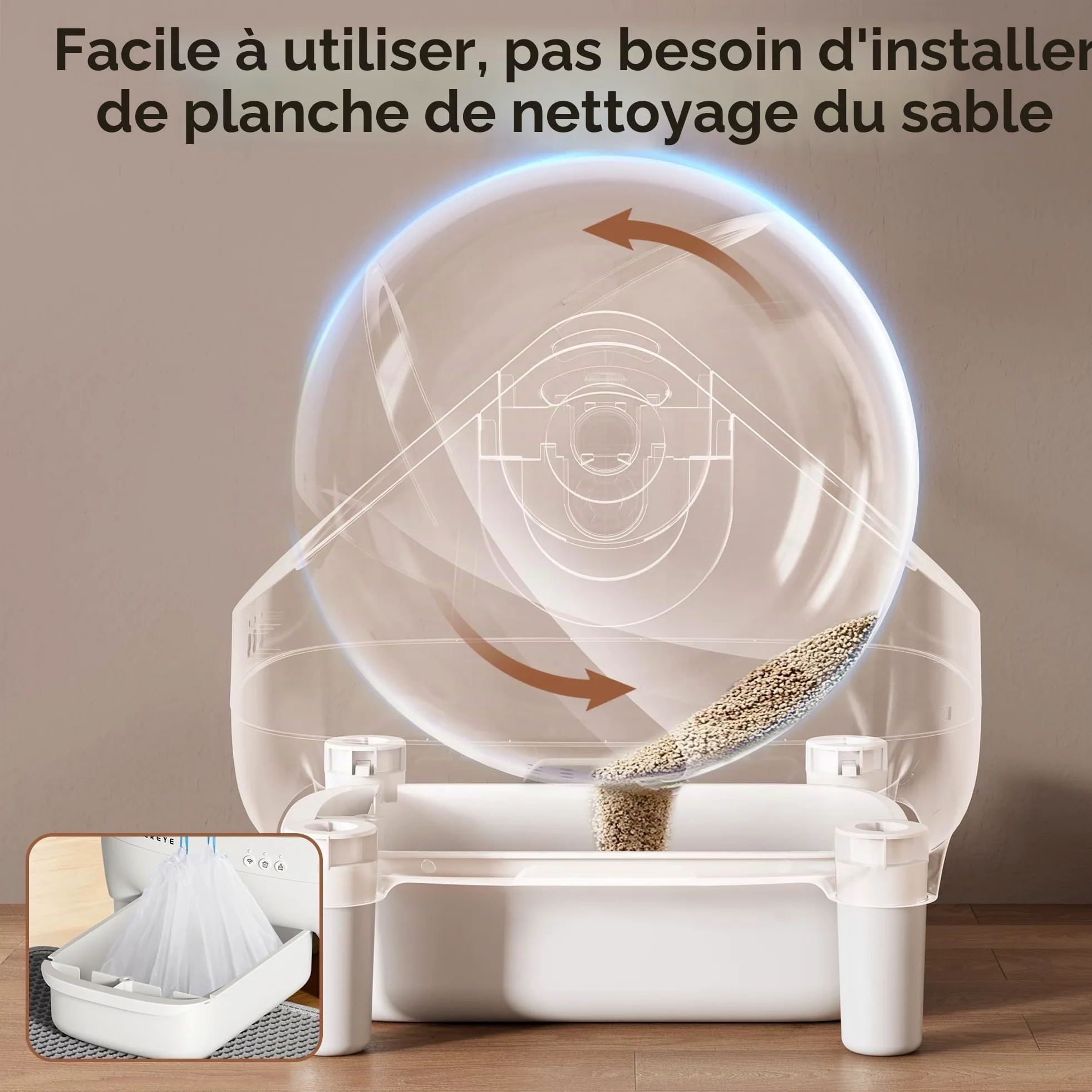 Thereye Litiere Autonettoyante App & Anti-Pincement | Litiere chat automatique capteurs securite, ouverture silencieuse, anti-odeur, compatible 1.5-12.5kg, triple anti-pincement.