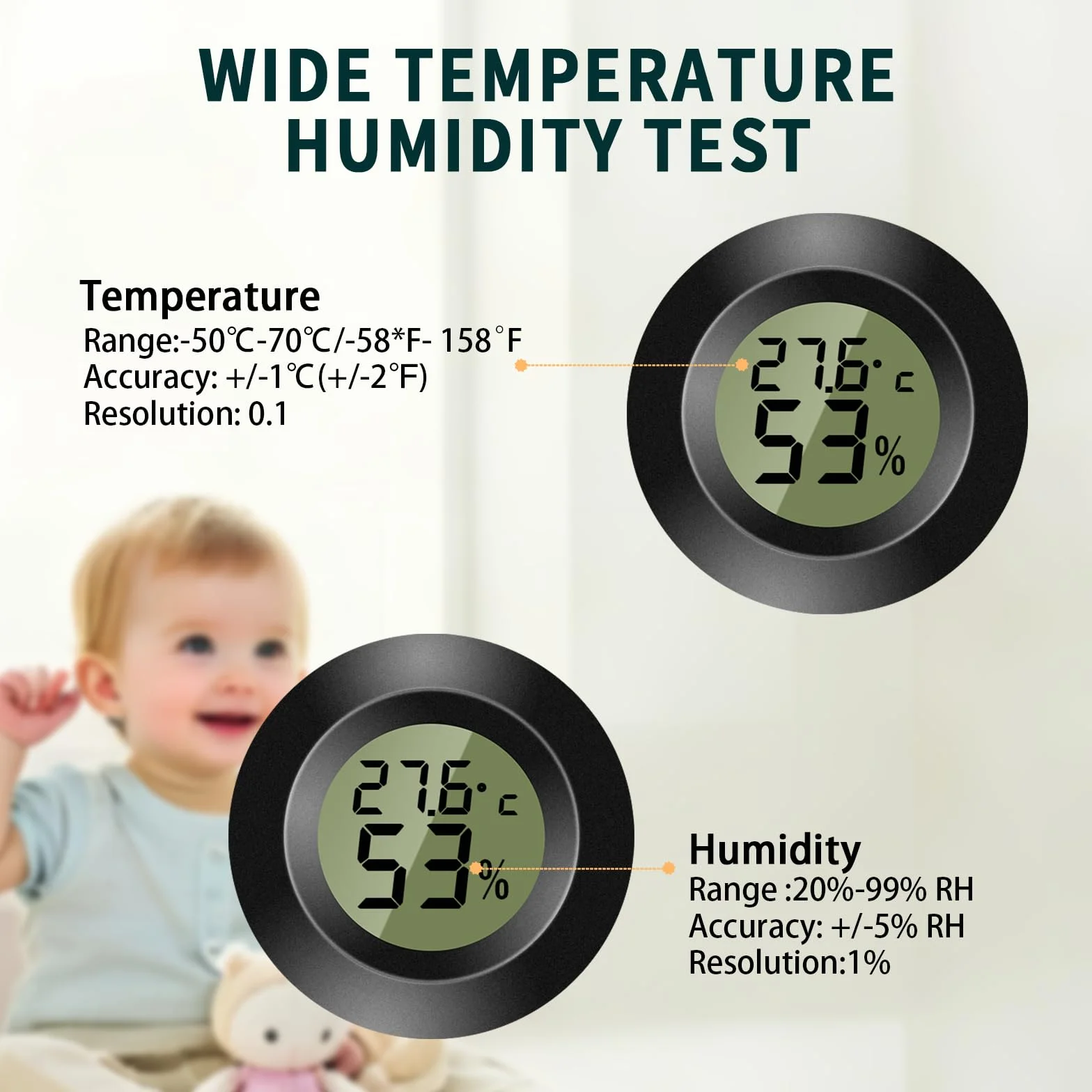 Lot de 5 thermomètres hygromètres numériques ronds, capteurs humidité et température, pour intérieur, serres, terrariums, valises de guitare, caves à cigares, incubateurs et verre
