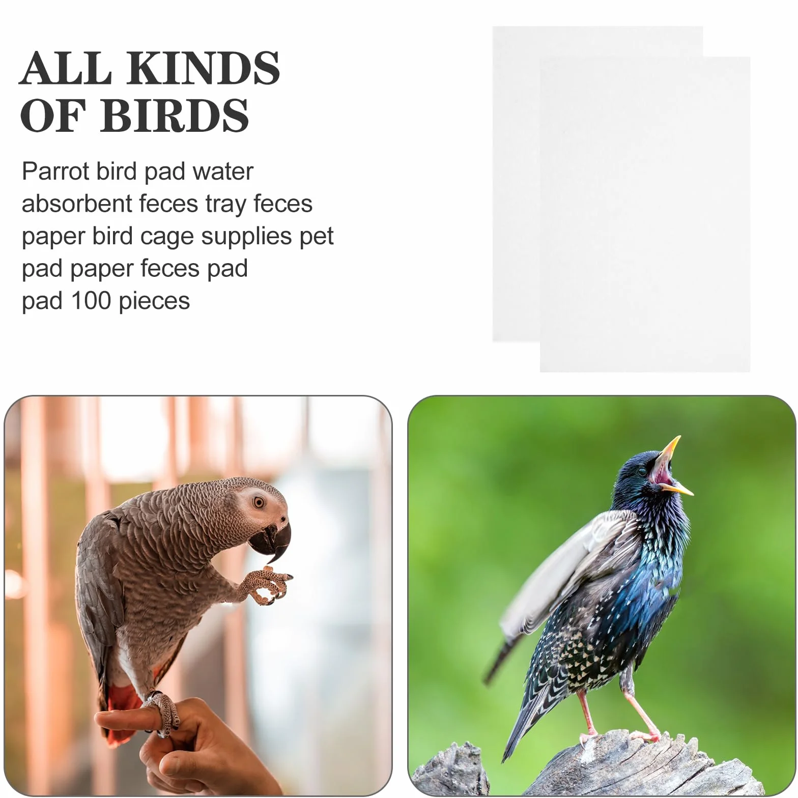 Housoutil Revêtements pour Cage à Oiseaux, 100 Pièces, 22 x 15 cm, Fond de Cage Oiseaux