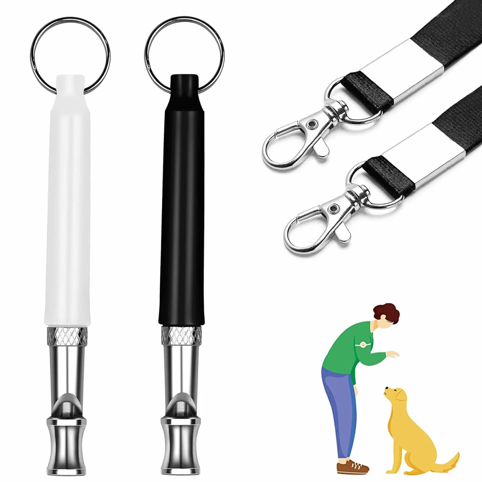 Sifflet Ultrason Chien Anti Aboiement avec 2 Longes, Fort et Longue Portée, Noir Blanc