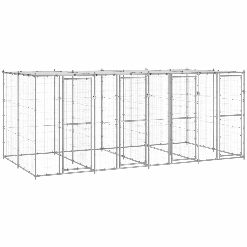 Toshilian Chenil d'extérieur pour Chien, Enclos Niche Cage pour Chien Métal Acier galvanisé avec Toit 9,68 m² Argent