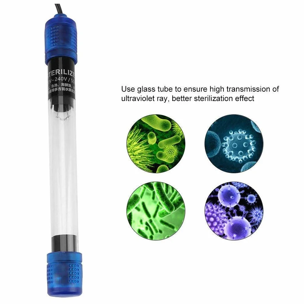 Stérilisateur UV Aquarium 13W Lampe UV Submersible Imperméable Purificateur d'eau pour Aquarium Bassin