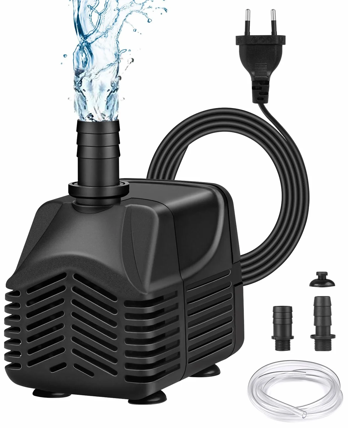 MOSFiATA Pompe à Eau Immergée 25W 1500 L/H Silencieuse Submersible pour Aquarium Fontaine Jardin avec 2 Buses 1,5M Tuyau