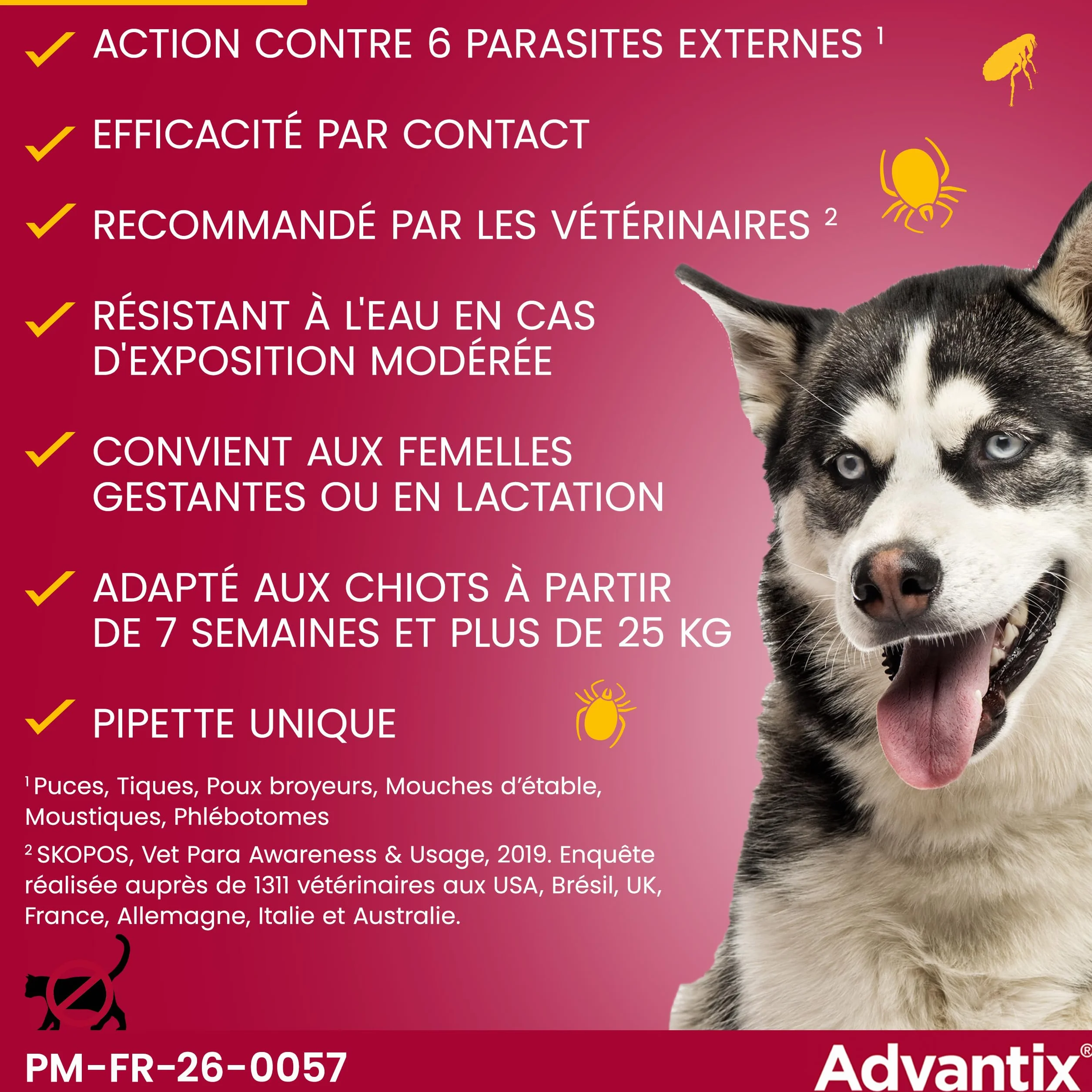 Advantix Grand Chien 25-40 kg Pipettes 4 semaines 6 parasites 4 x 4,0 ml