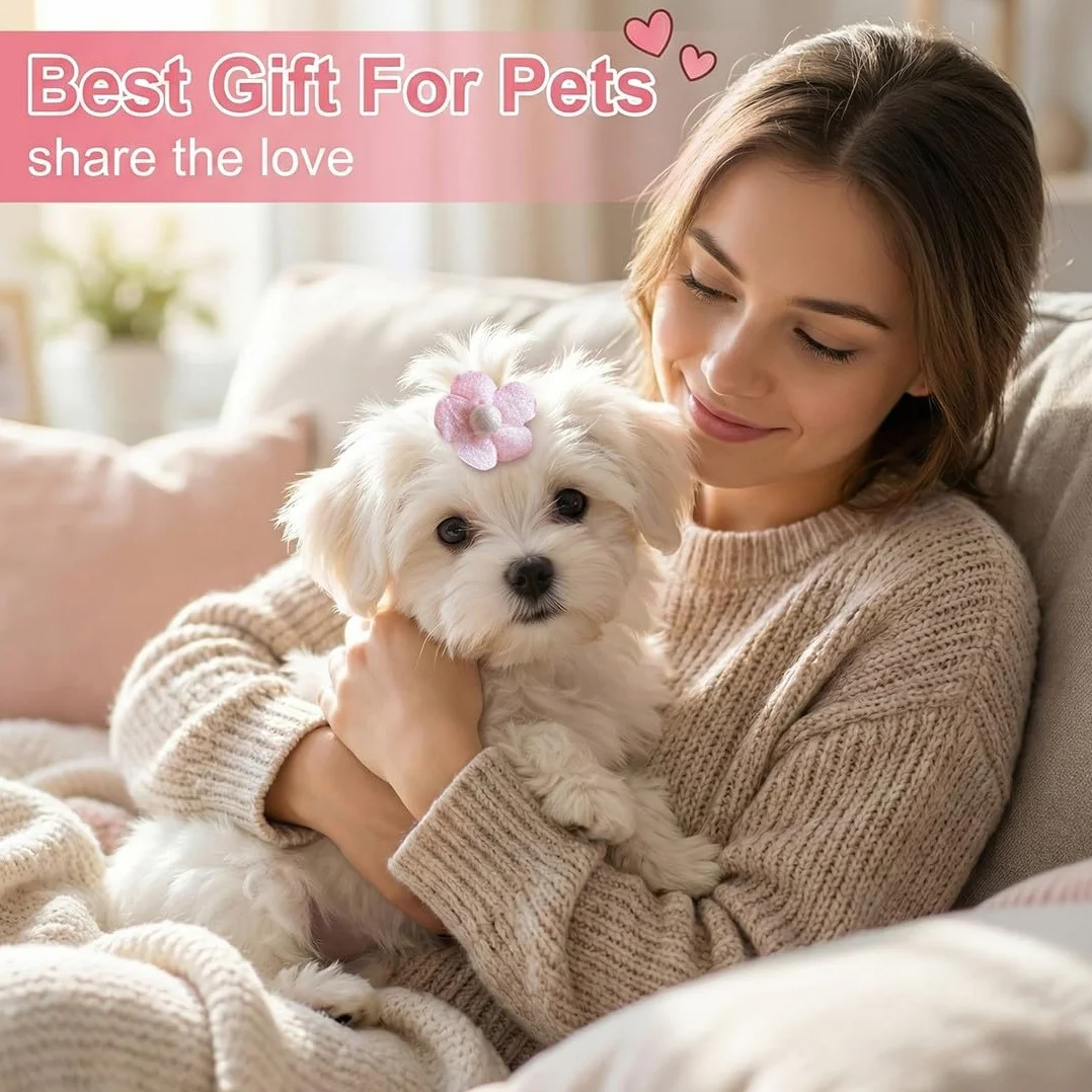 Barrettes pour Chiens, Pinces à Cheveux Rose, Accessoires de Toilettage Bowknot pour Petit Chien